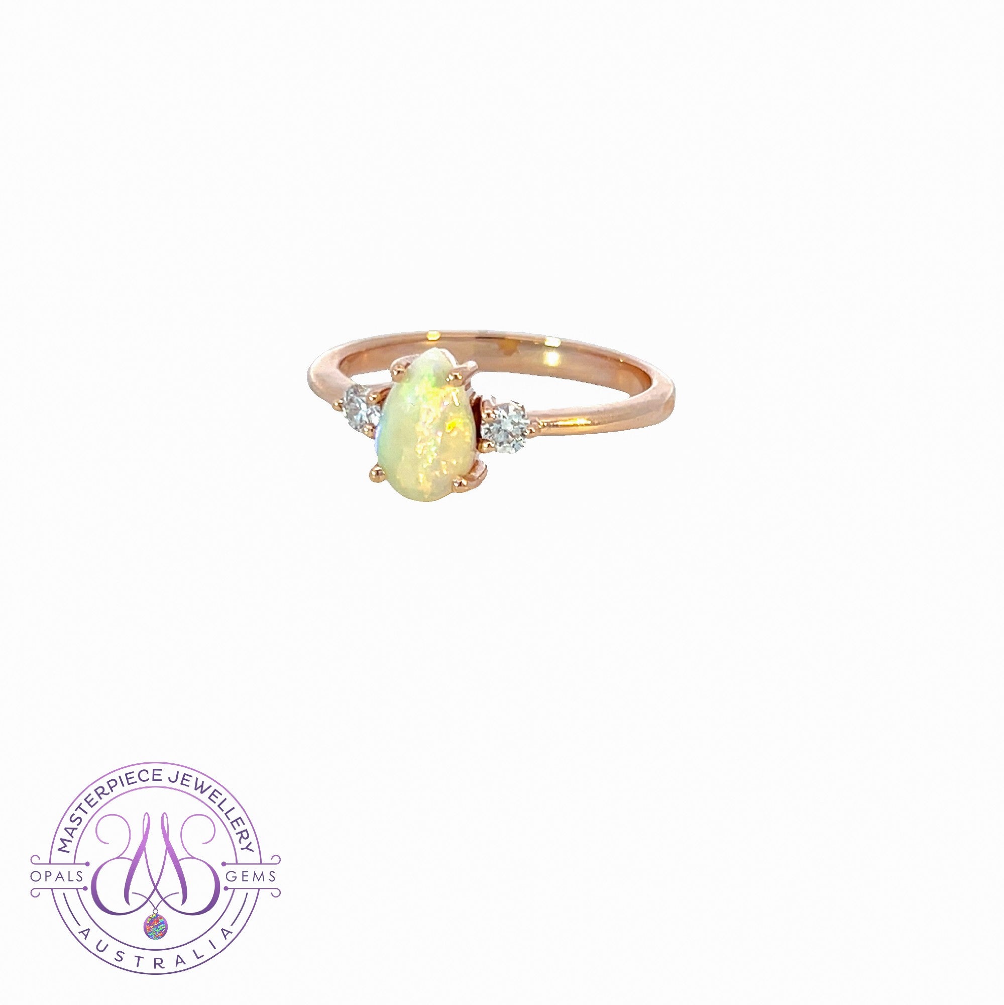9KT Rose Gold 8x5mm Opal pearhsape and diamond ring