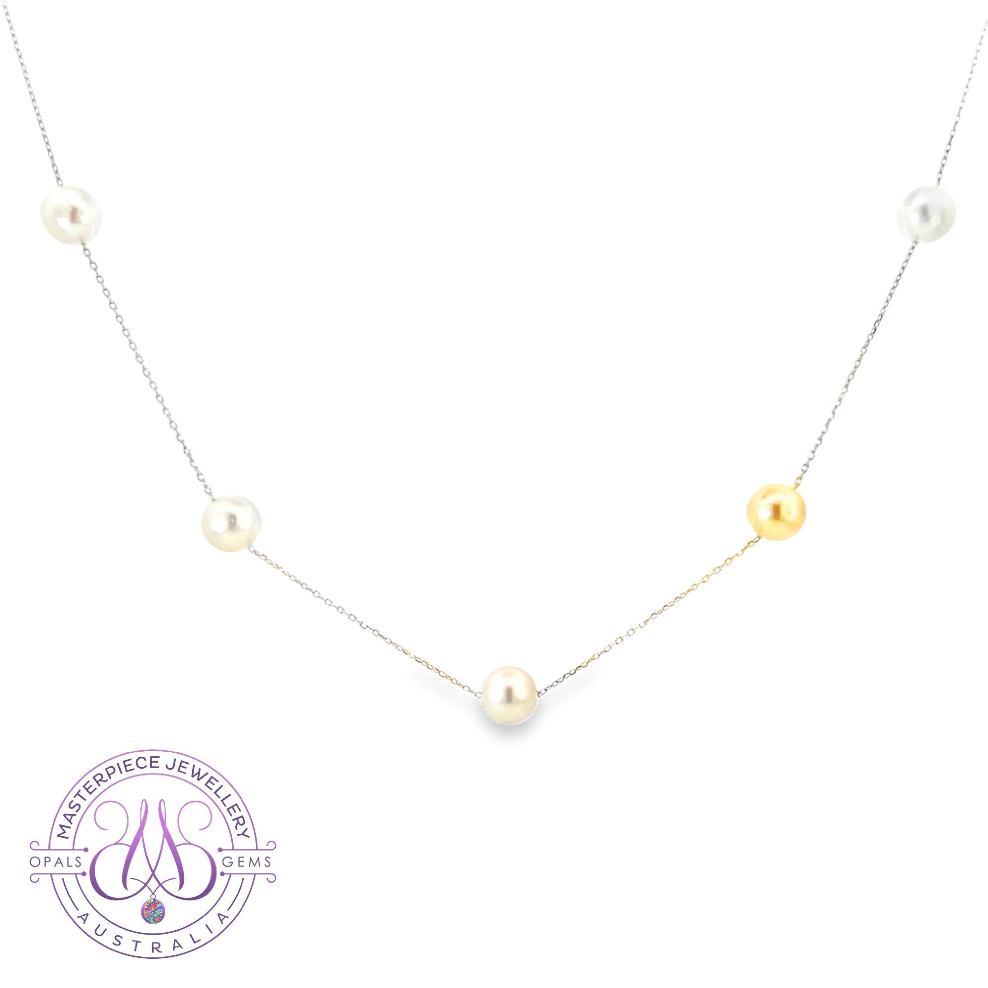 18kt White Gold spacer Akoya Pearl necklace 7-7.5mm