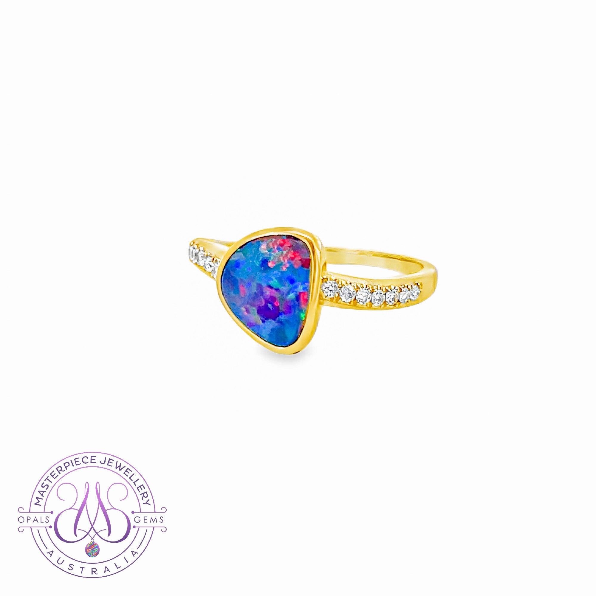 14kt Yellow Gold Opal doublet 1.45ct and diamond ring