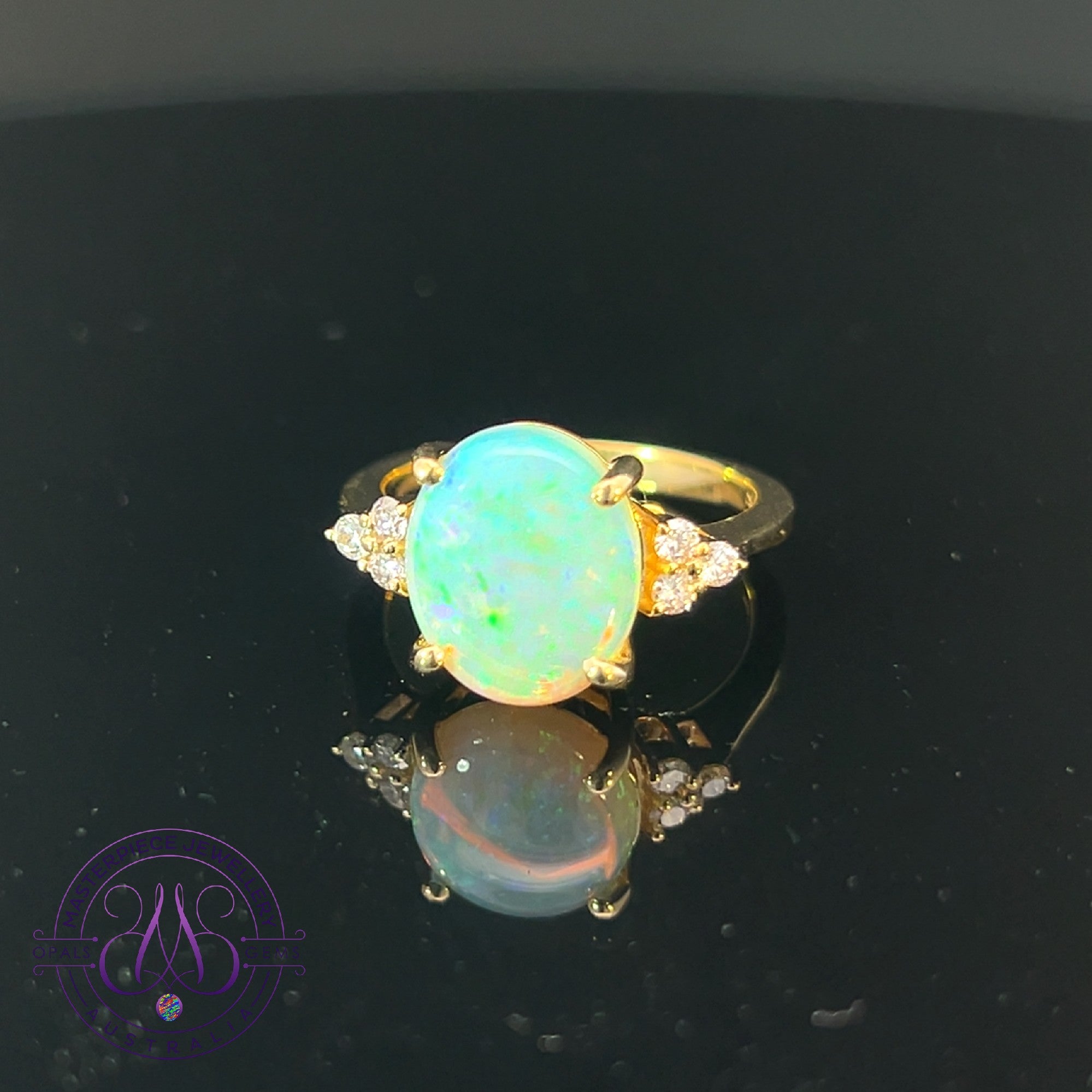 18kt Yellow Gold Crystal Opal 2.5ct and 6 diamond ring