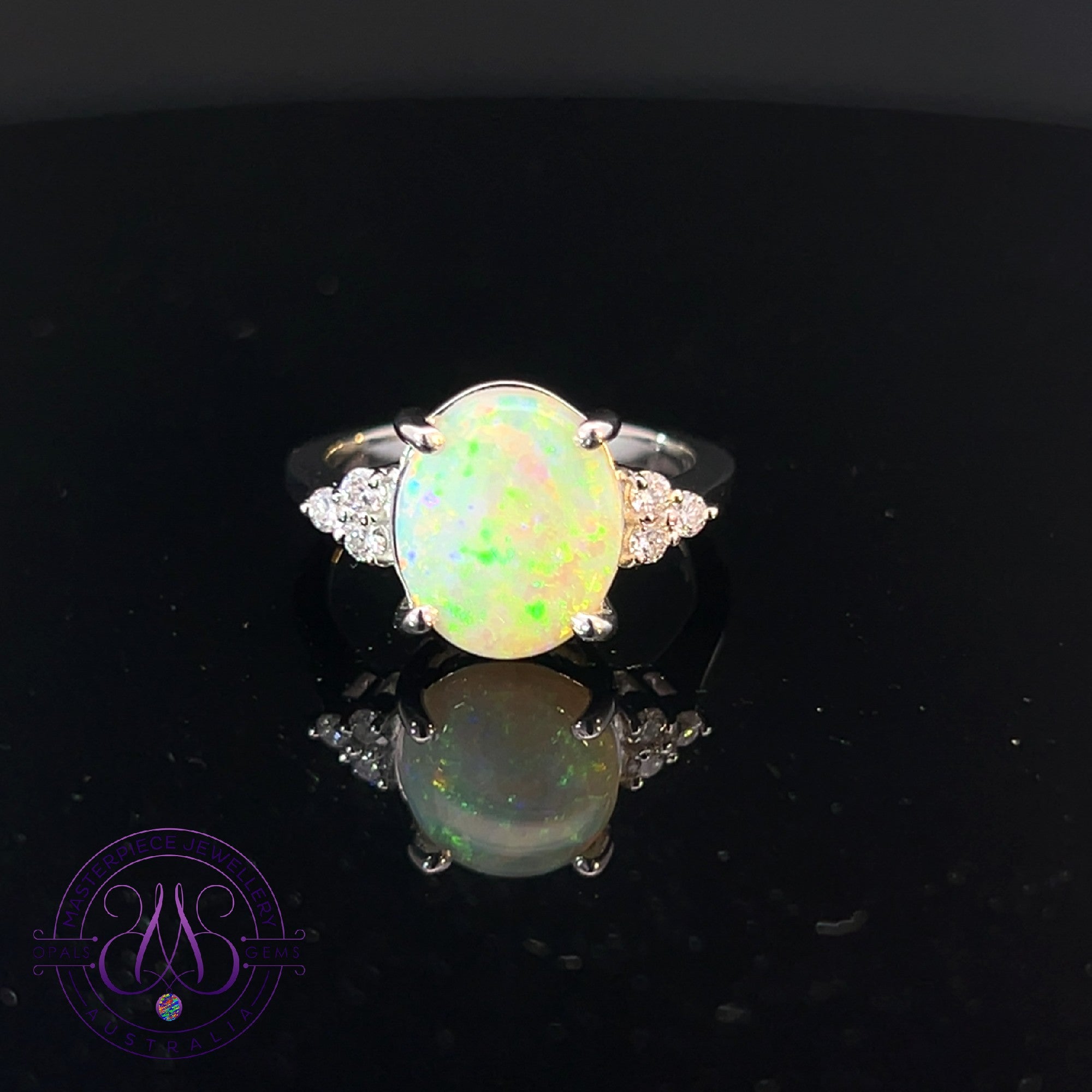 Platinum Crystal Opal 2.19ct and diamond ring