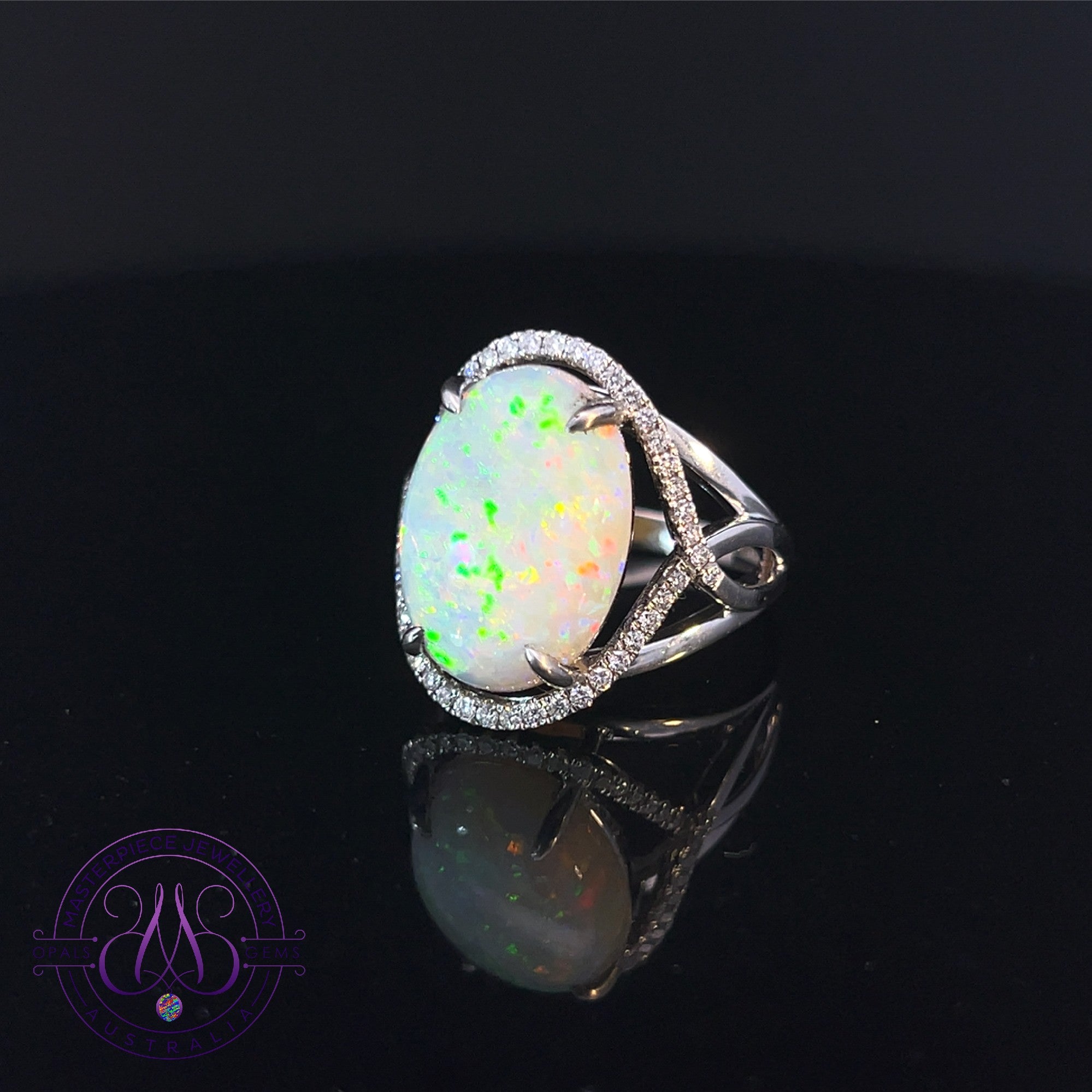 Platinum White Opal 9.03ct and diamond ring