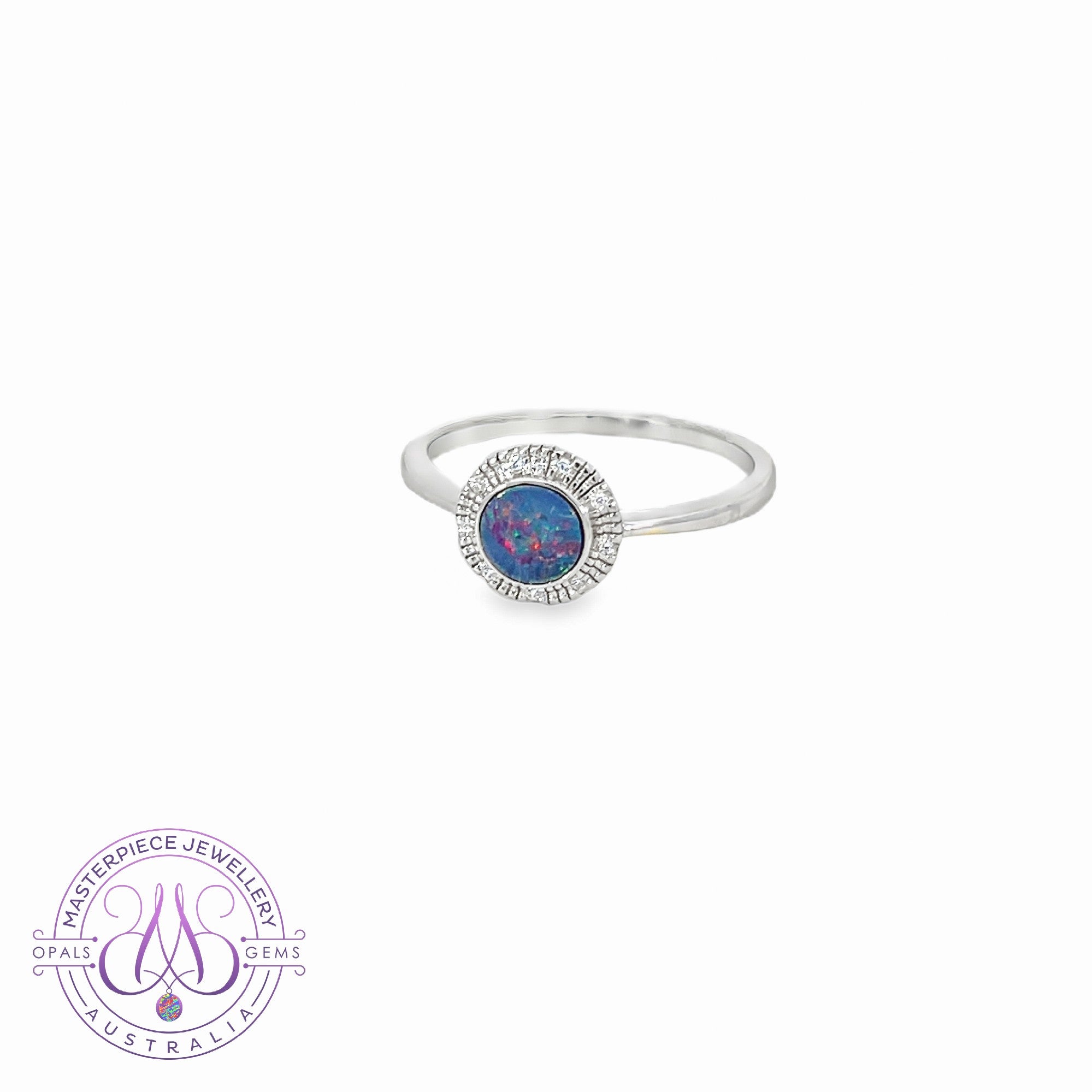 Sterling Silver round Opal doublet 5mm cluster style ring