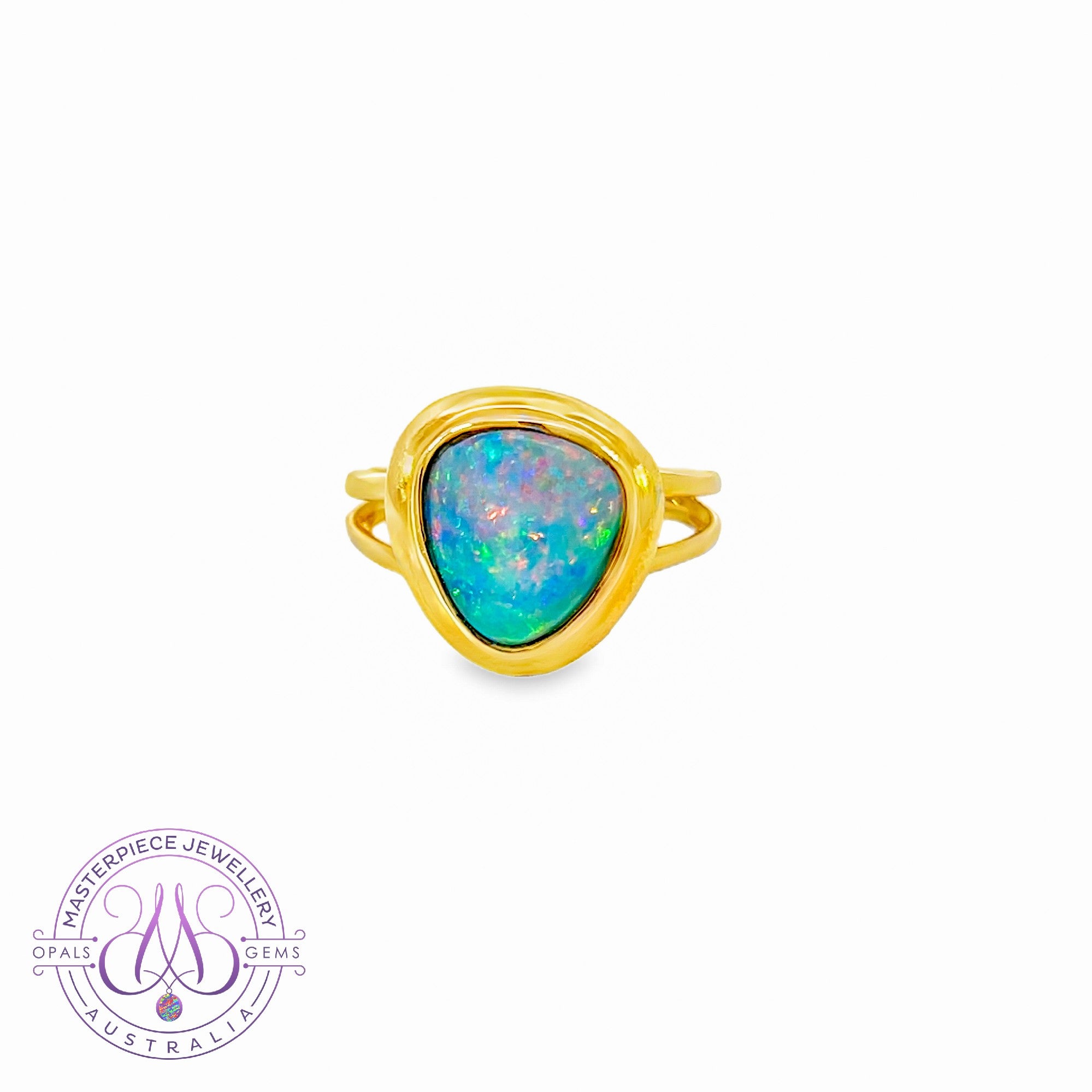 14kt Yellow Gold solitaire Opal doublet 3.38ct bezel set ring