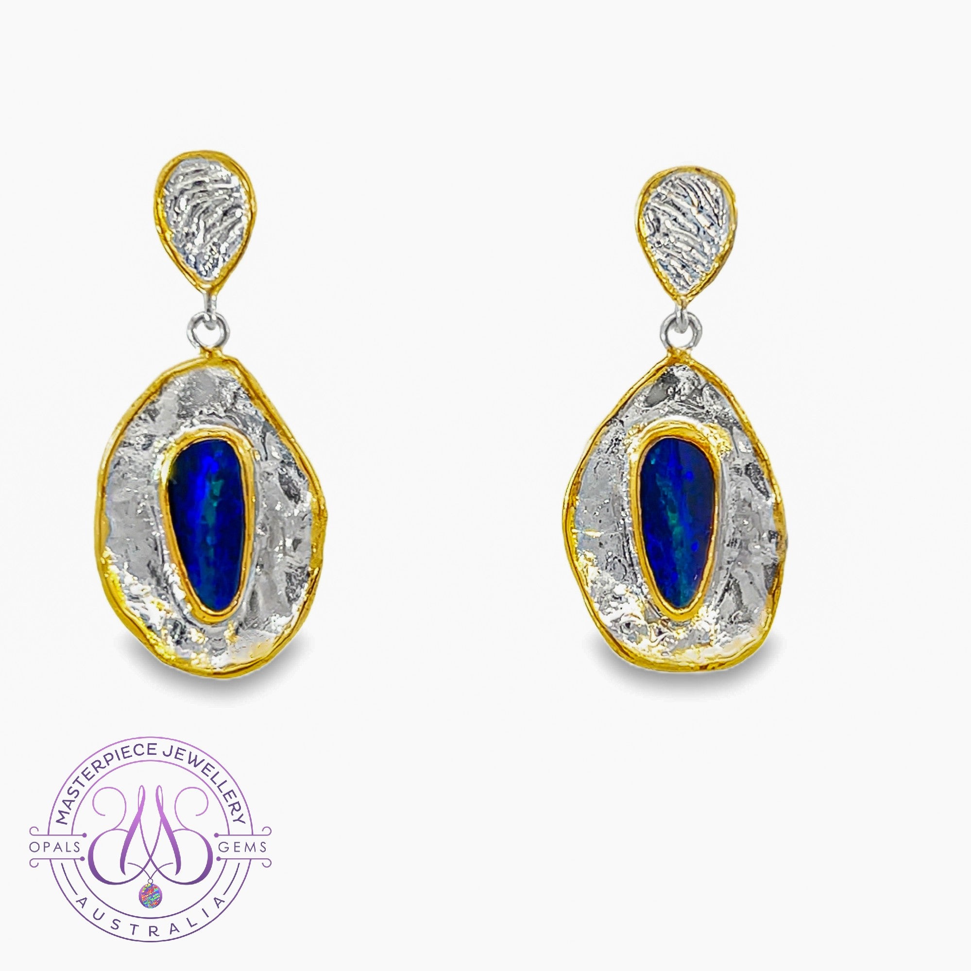 Sterling Silver Two tone dangling shell design Opal doublet 3.31ct earrings