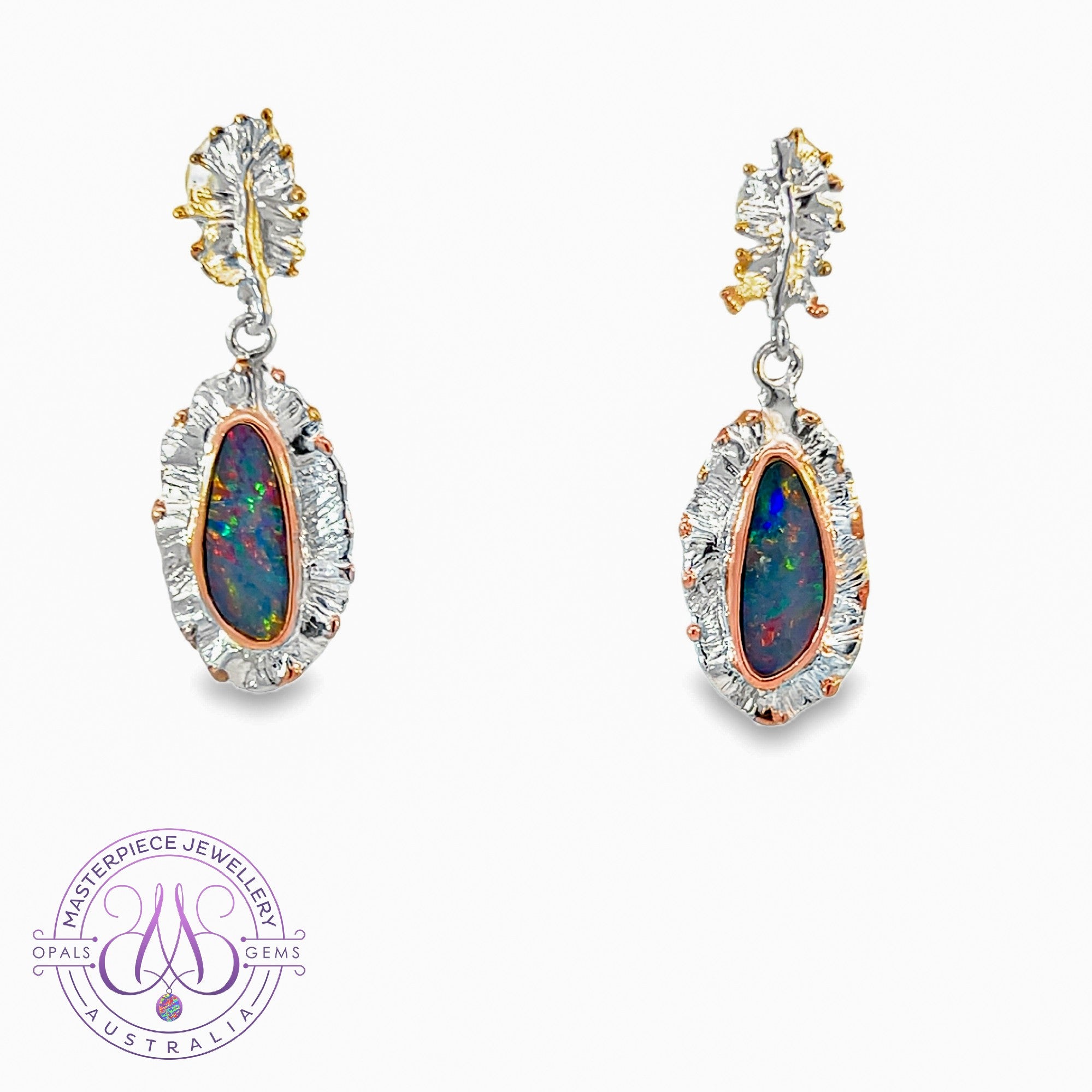 Sterling Silver Ocean sea shell design danglign Opal doublet earrings