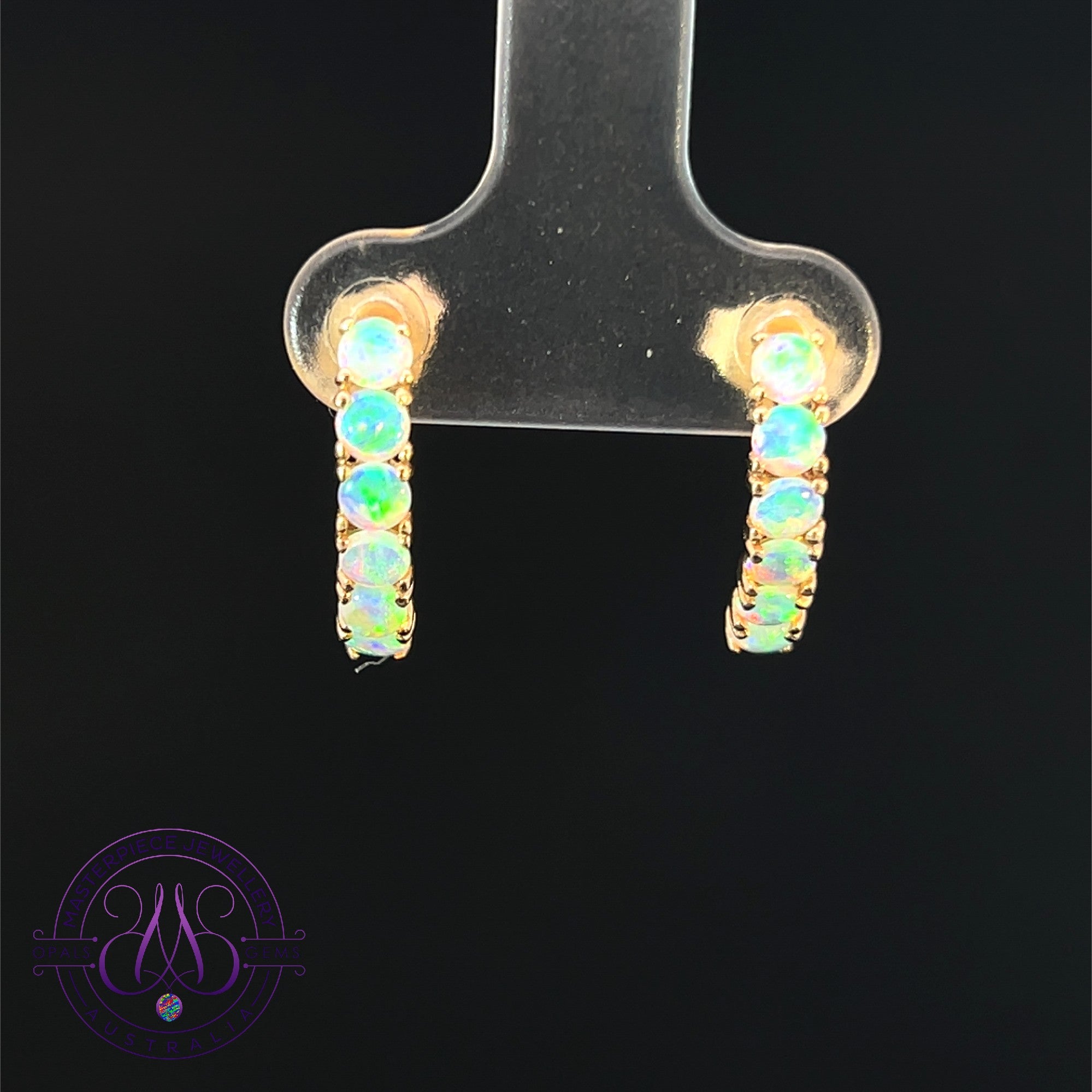 14kt Yellow Gold Crystal Opal curved earrings