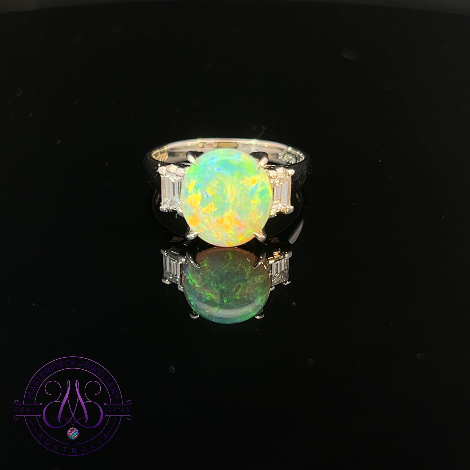 Platinum Black Opal 2.41ct and diamond ring