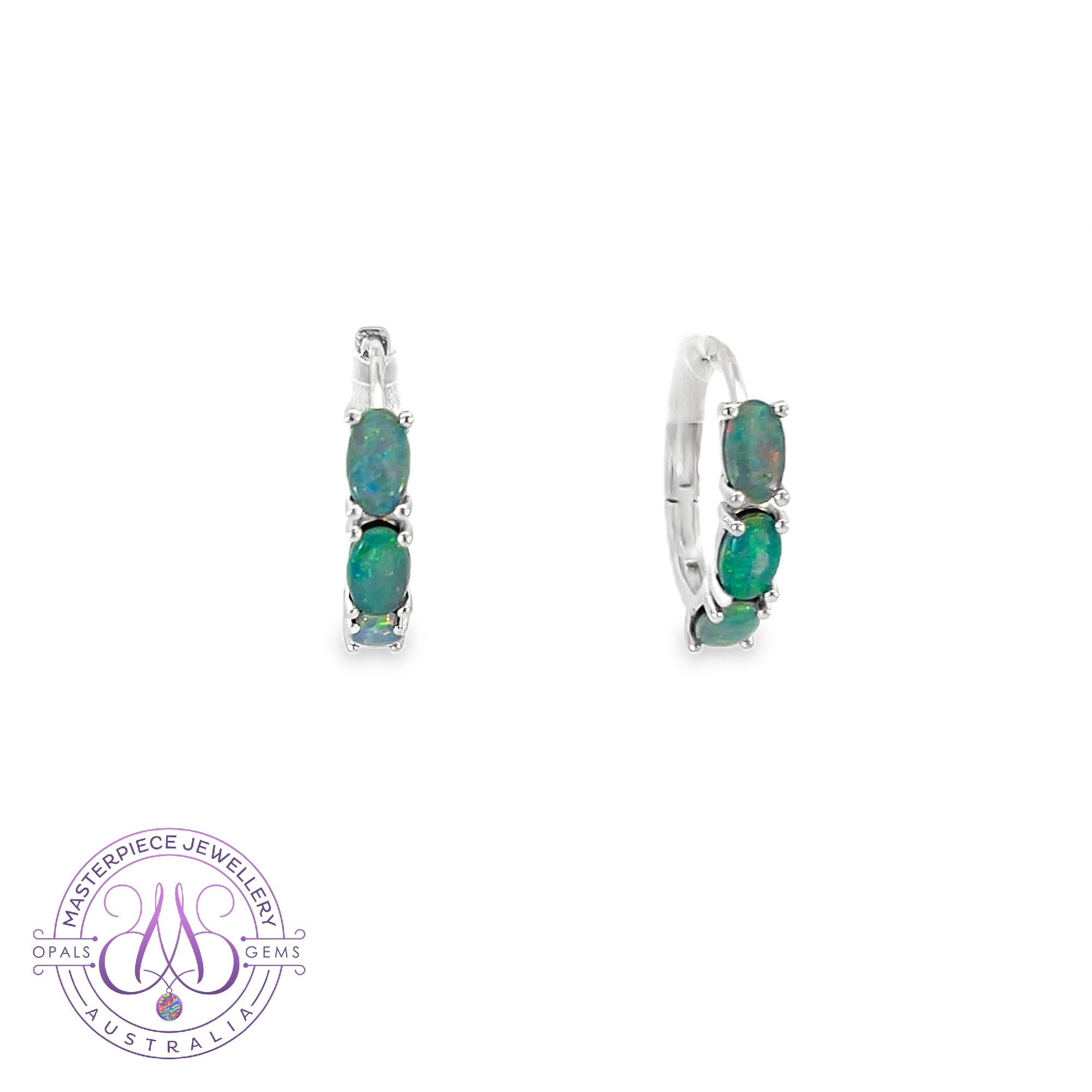Sterling Silver Opal triplet 5x3mm huggie style earrings