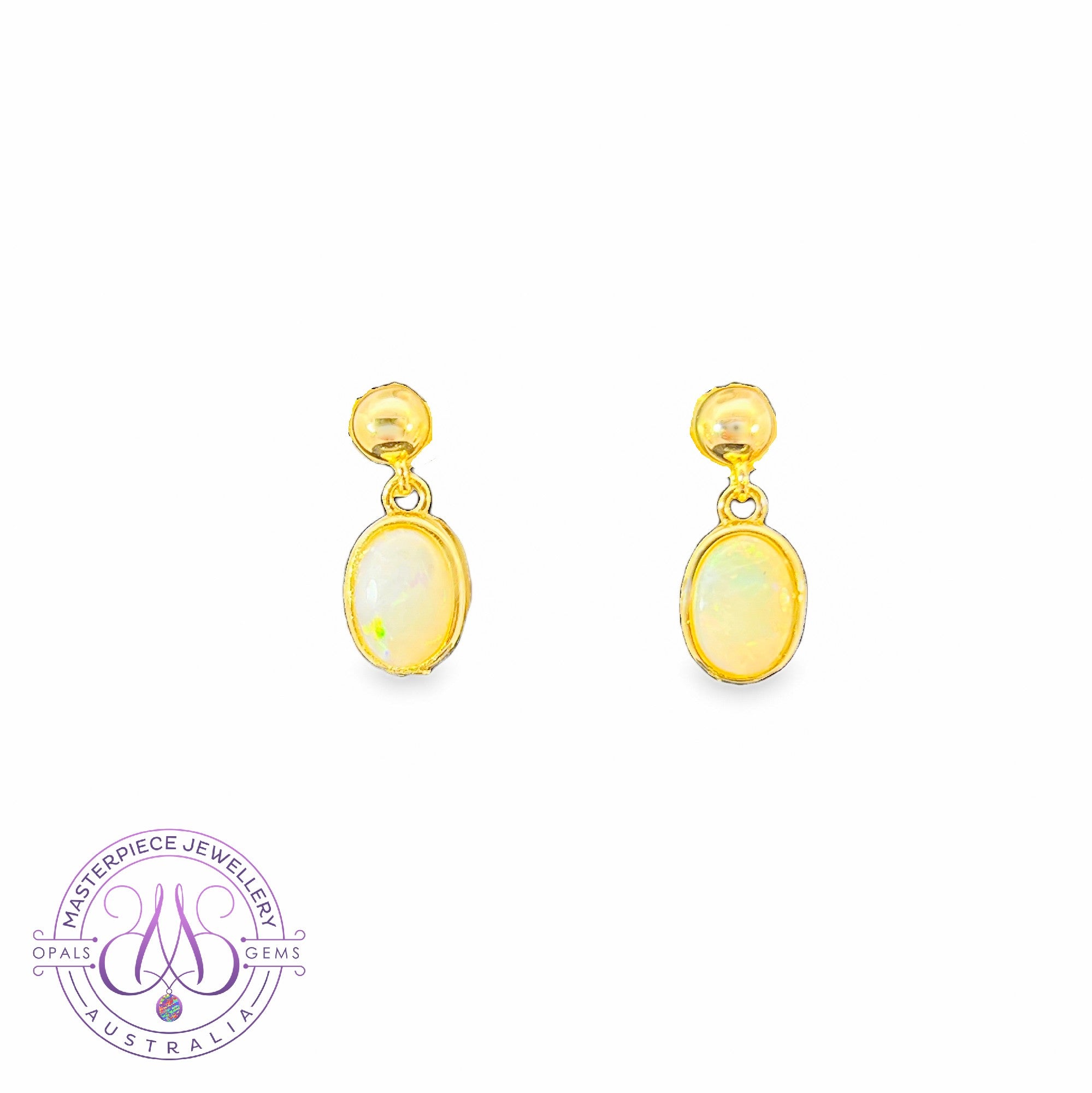 Gold Plated Silver short dangling White Opal earrings