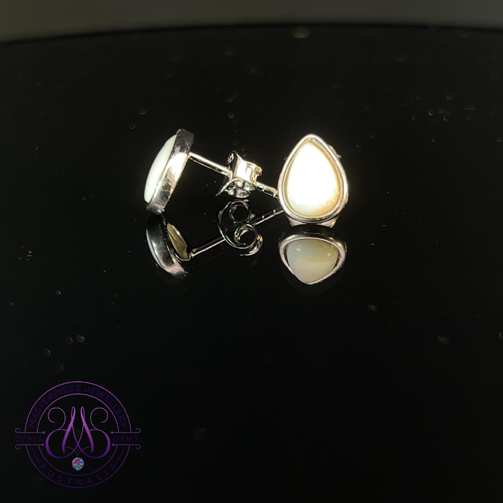 Sterling Silver 7x5mm Pear shape studs White Opal