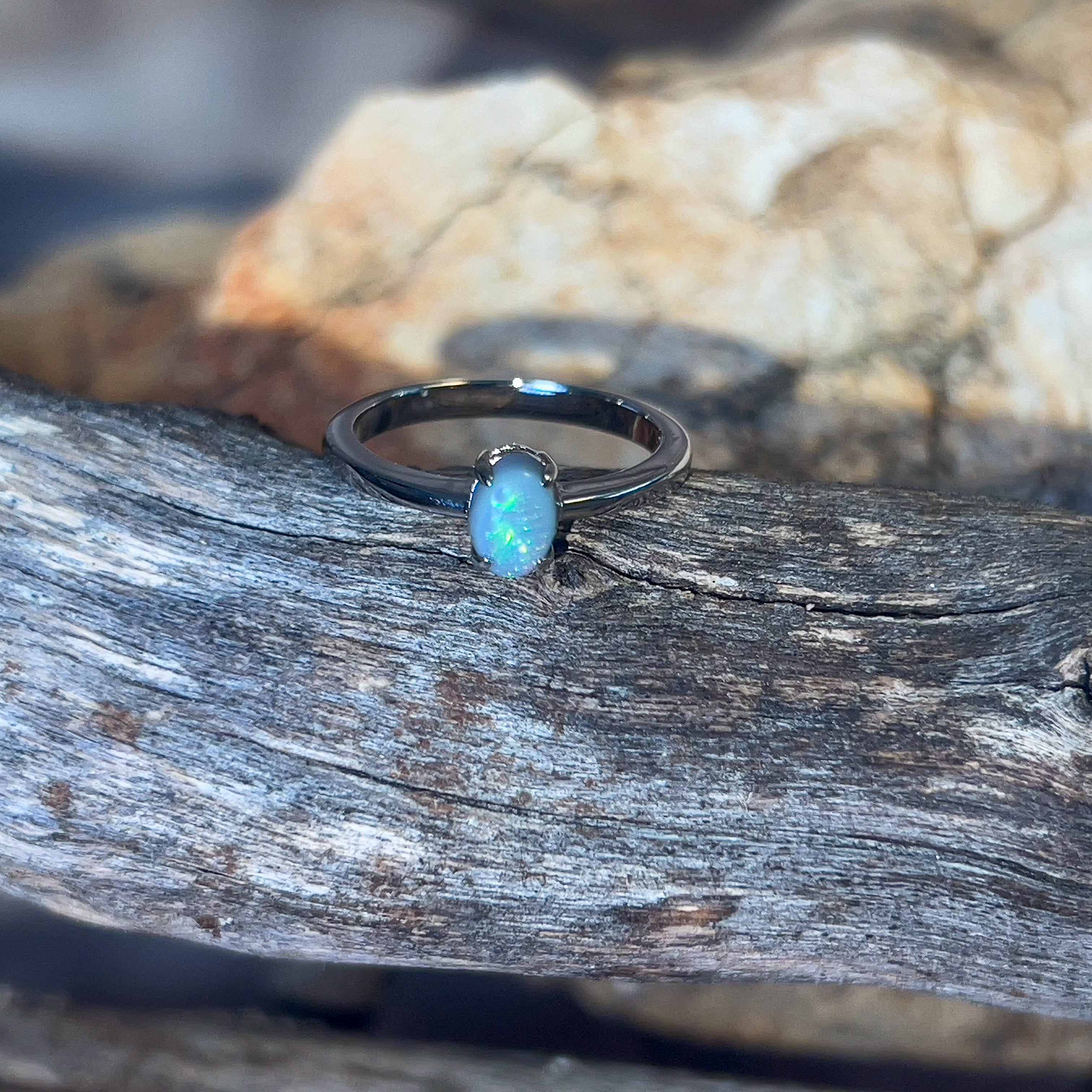 Sterling Silver Black Opal 0.6ct claw set - Masterpiece Jewellery Opal & Gems Sydney Australia | Online Shop