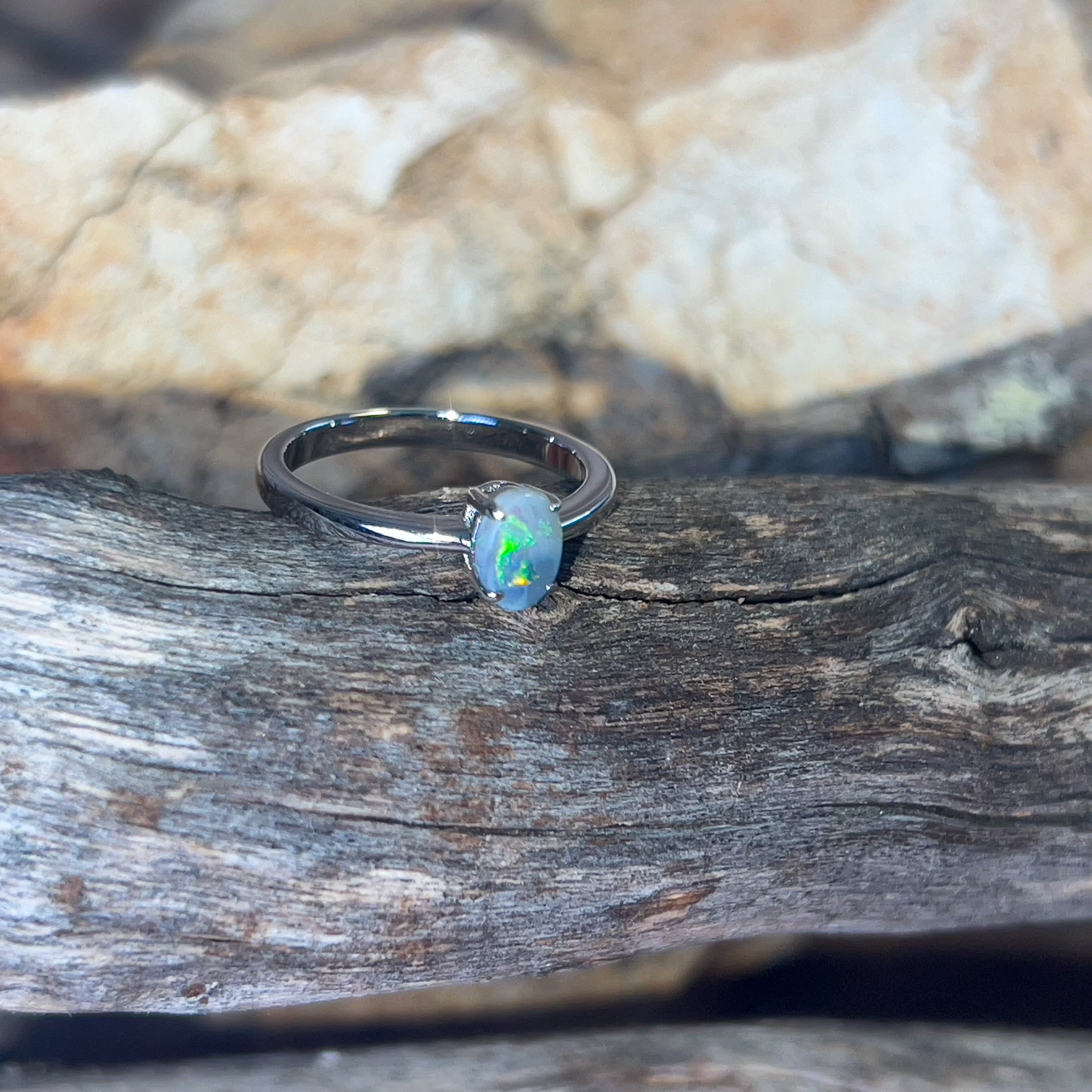 Sterling Silver Black Opal 0.6ct claw set - Masterpiece Jewellery Opal & Gems Sydney Australia | Online Shop