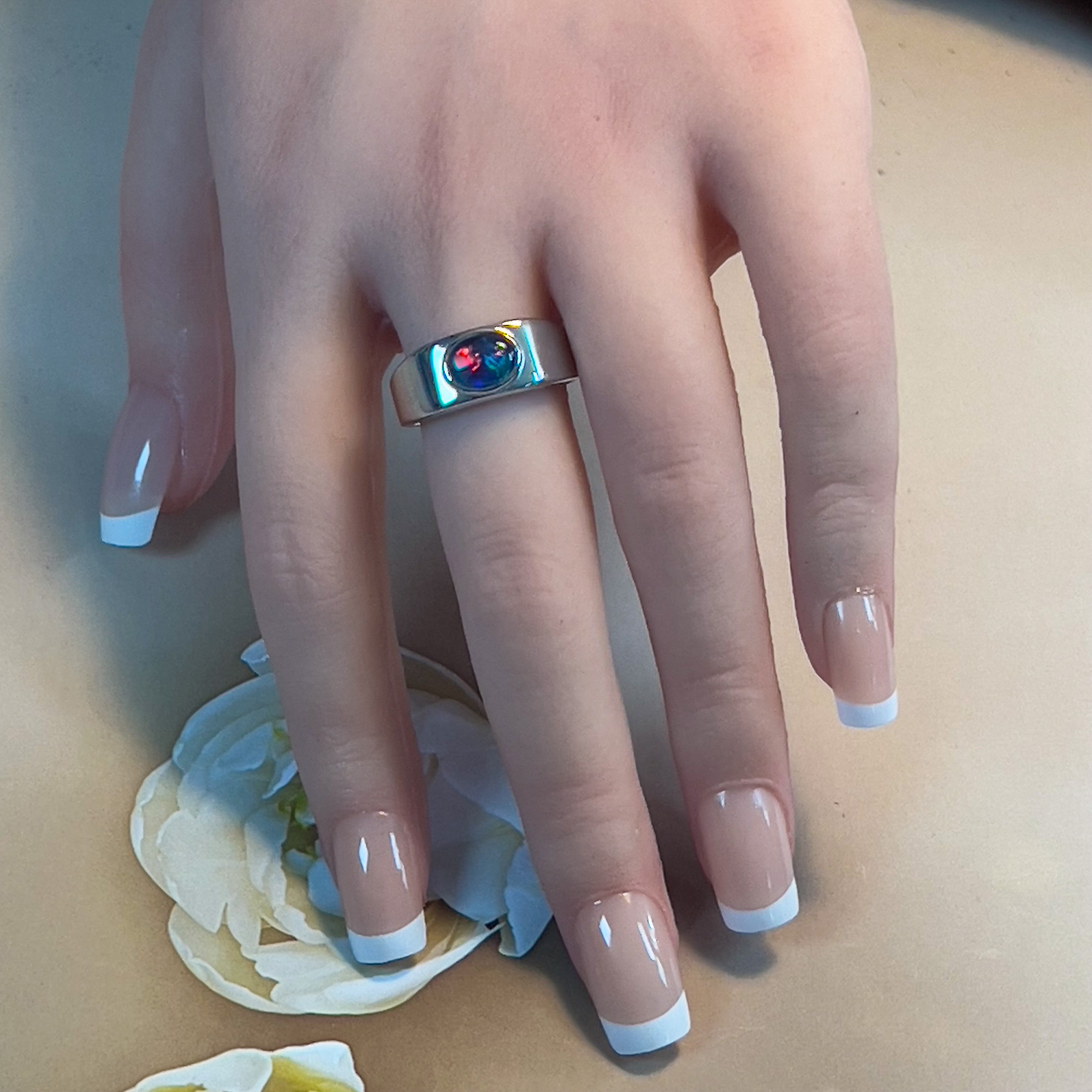 Sterling Silver bezel set 8x6mm Opal triplet horizontal shape - Masterpiece Jewellery Opal & Gems Sydney Australia | Online Shop