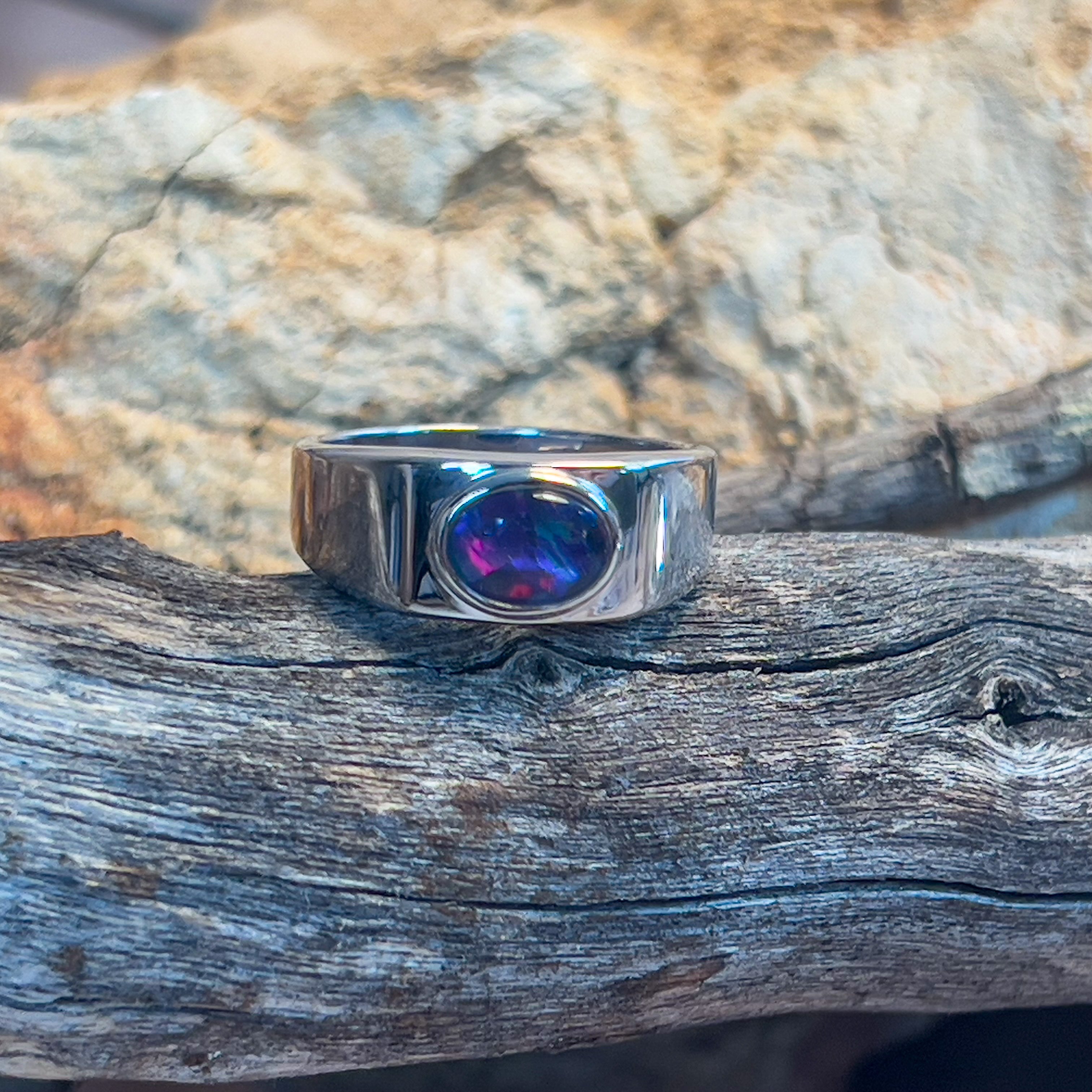 Sterling Silver bezel set 8x6mm Opal triplet horizontal shape - Masterpiece Jewellery Opal & Gems Sydney Australia | Online Shop