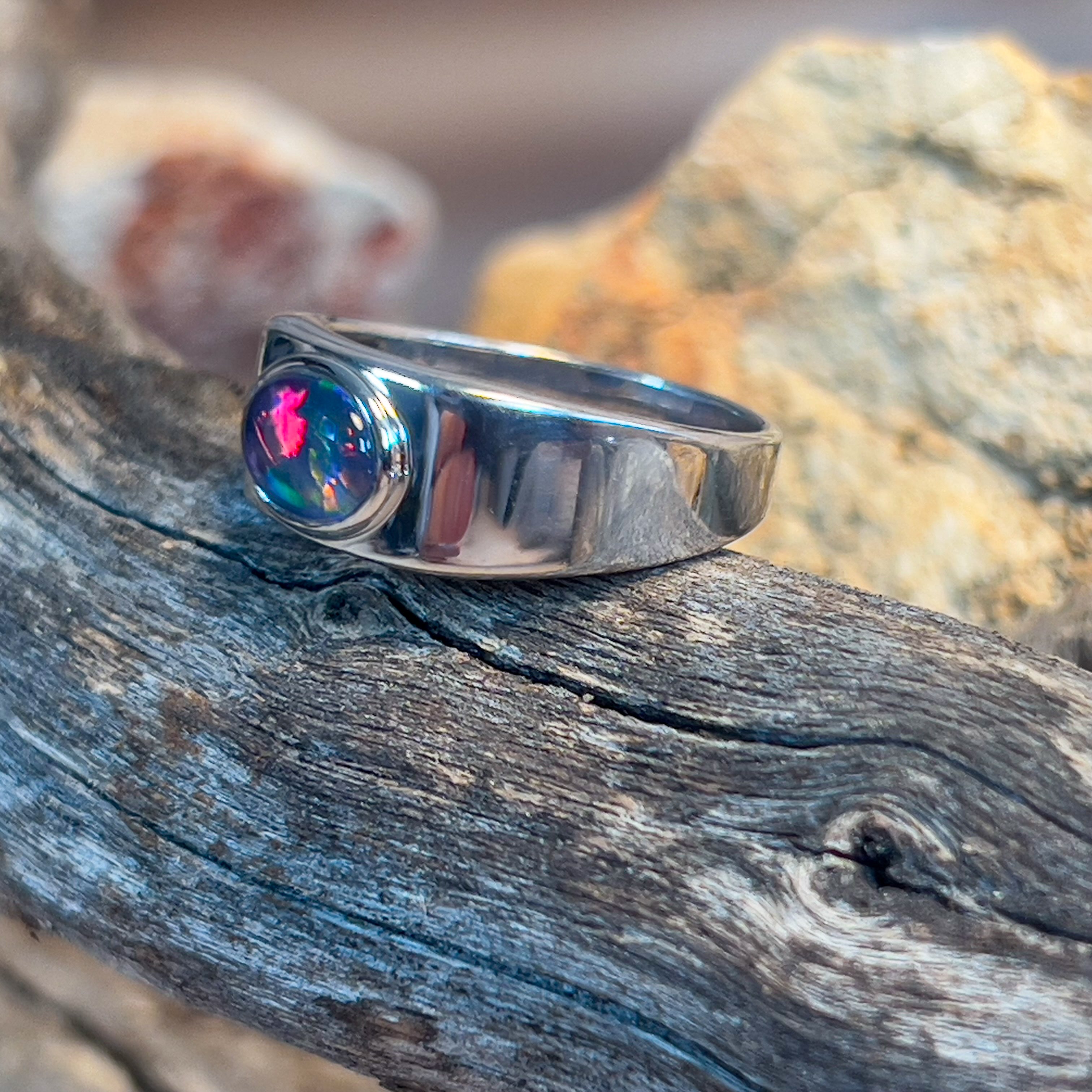 Sterling Silver bezel set 8x6mm Opal triplet horizontal shape - Masterpiece Jewellery Opal & Gems Sydney Australia | Online Shop