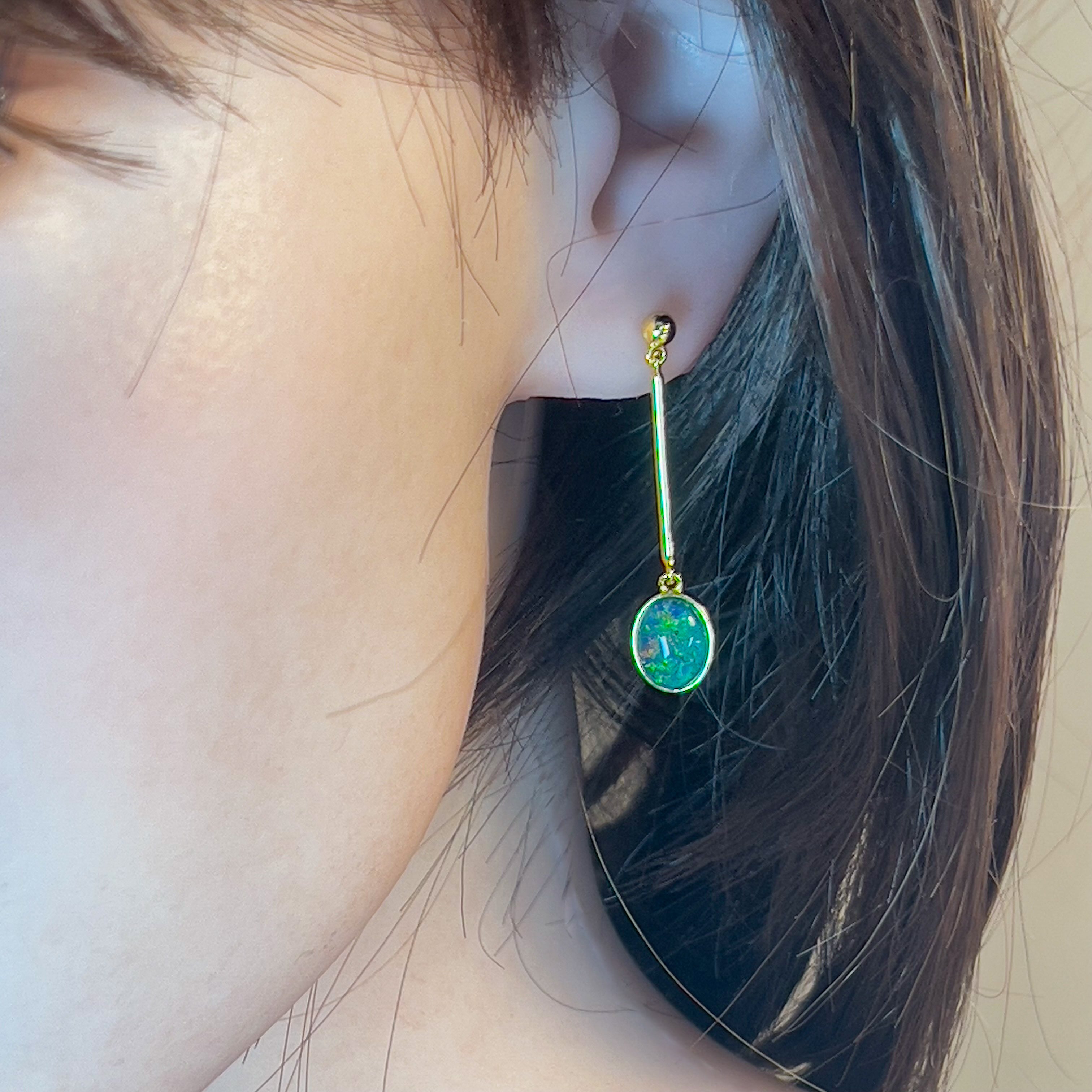 Gold Plated Sterling Silver Dangle earrings 9x7mm Triplet Opals - Masterpiece Jewellery Opal & Gems Sydney Australia | Online Shop