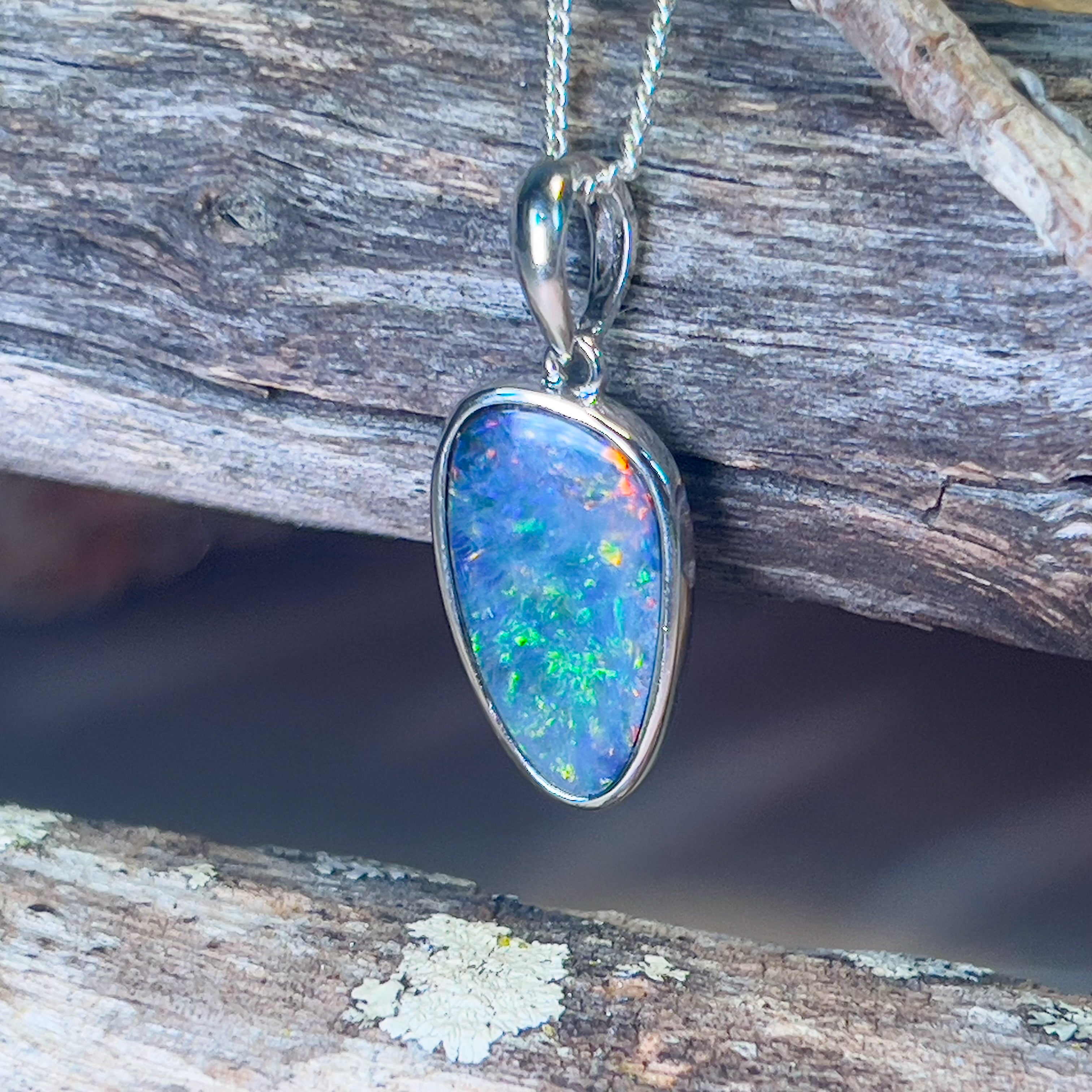Sterling Silver drop shape Opal Doublet Green Red Blue pendant - Masterpiece Jewellery Opal & Gems Sydney Australia | Online Shop