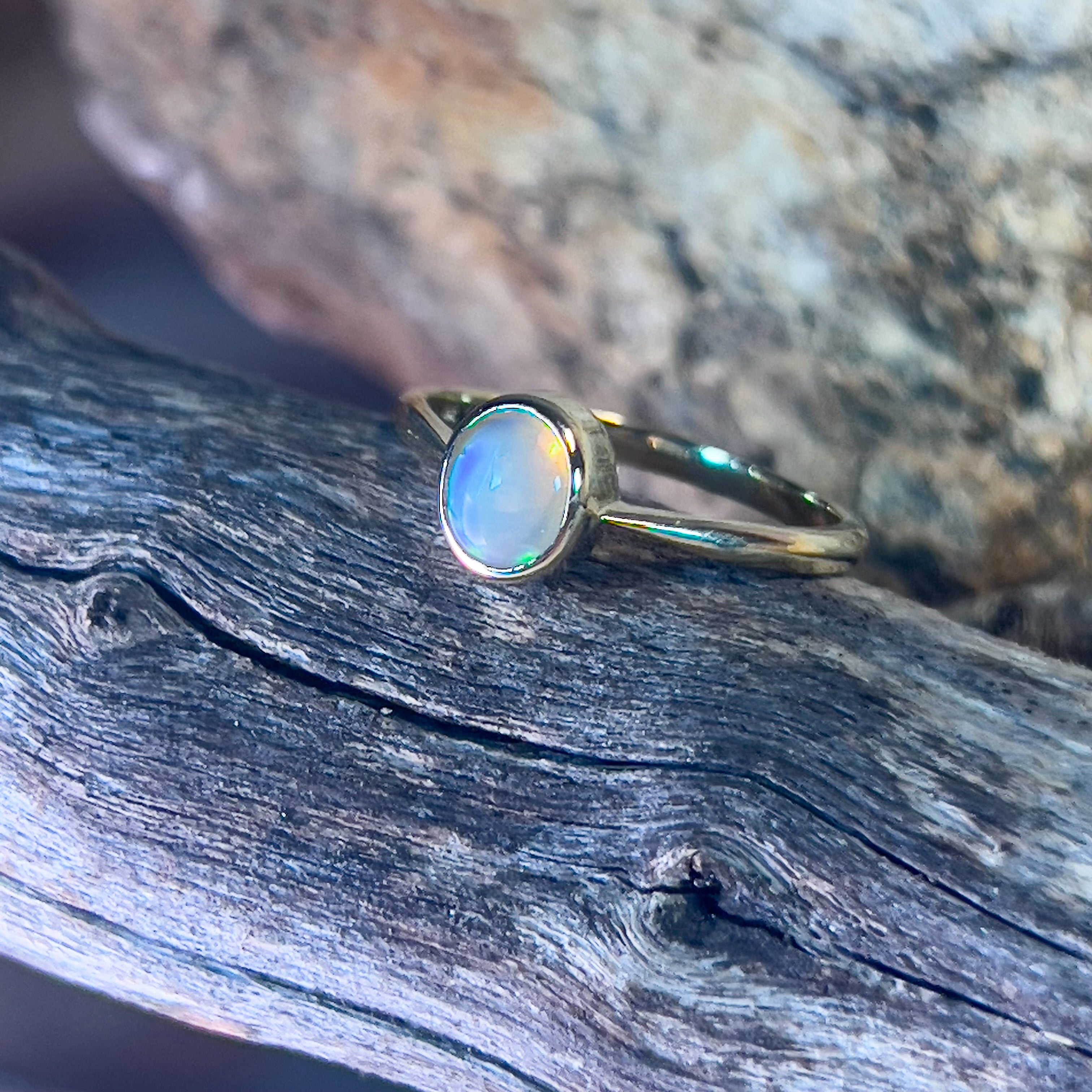 14kt Yellow Gold Black Opal 0.5ct bezel set solitaire ring - Masterpiece Jewellery Opal & Gems Sydney Australia | Online Shop