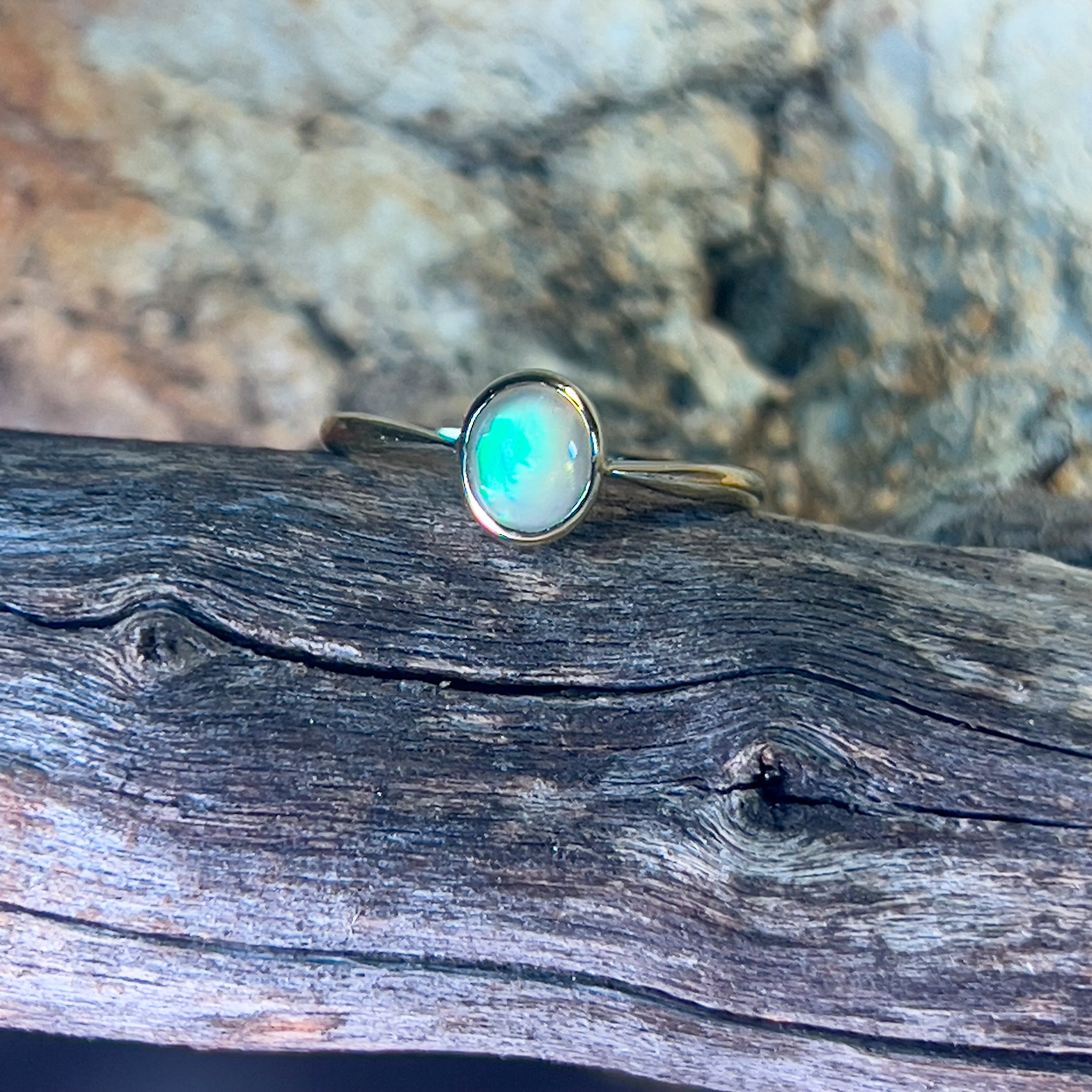 14kt Yellow Gold Black Opal 0.5ct bezel set solitaire ring - Masterpiece Jewellery Opal & Gems Sydney Australia | Online Shop