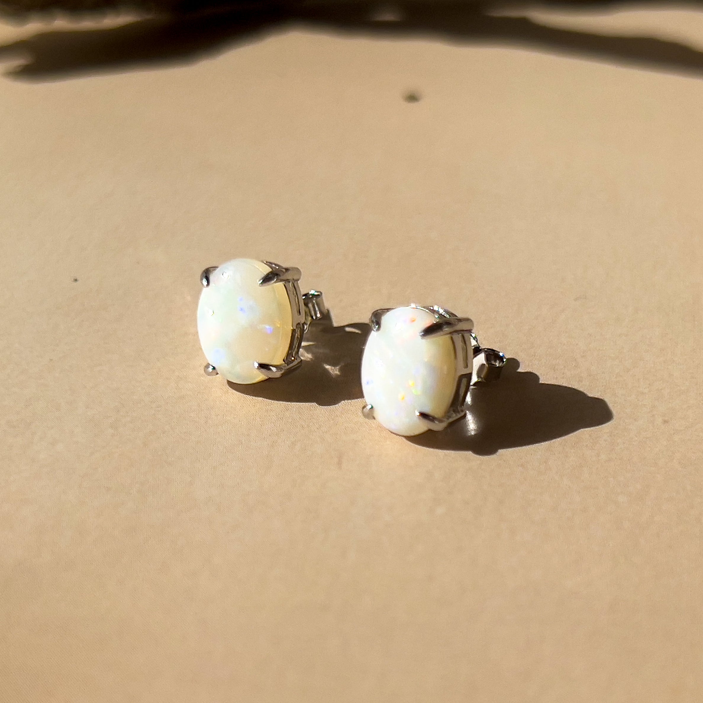 Sterling Silver White Opal studs 9x7mm - Masterpiece Jewellery Opal & Gems Sydney Australia | Online Shop
