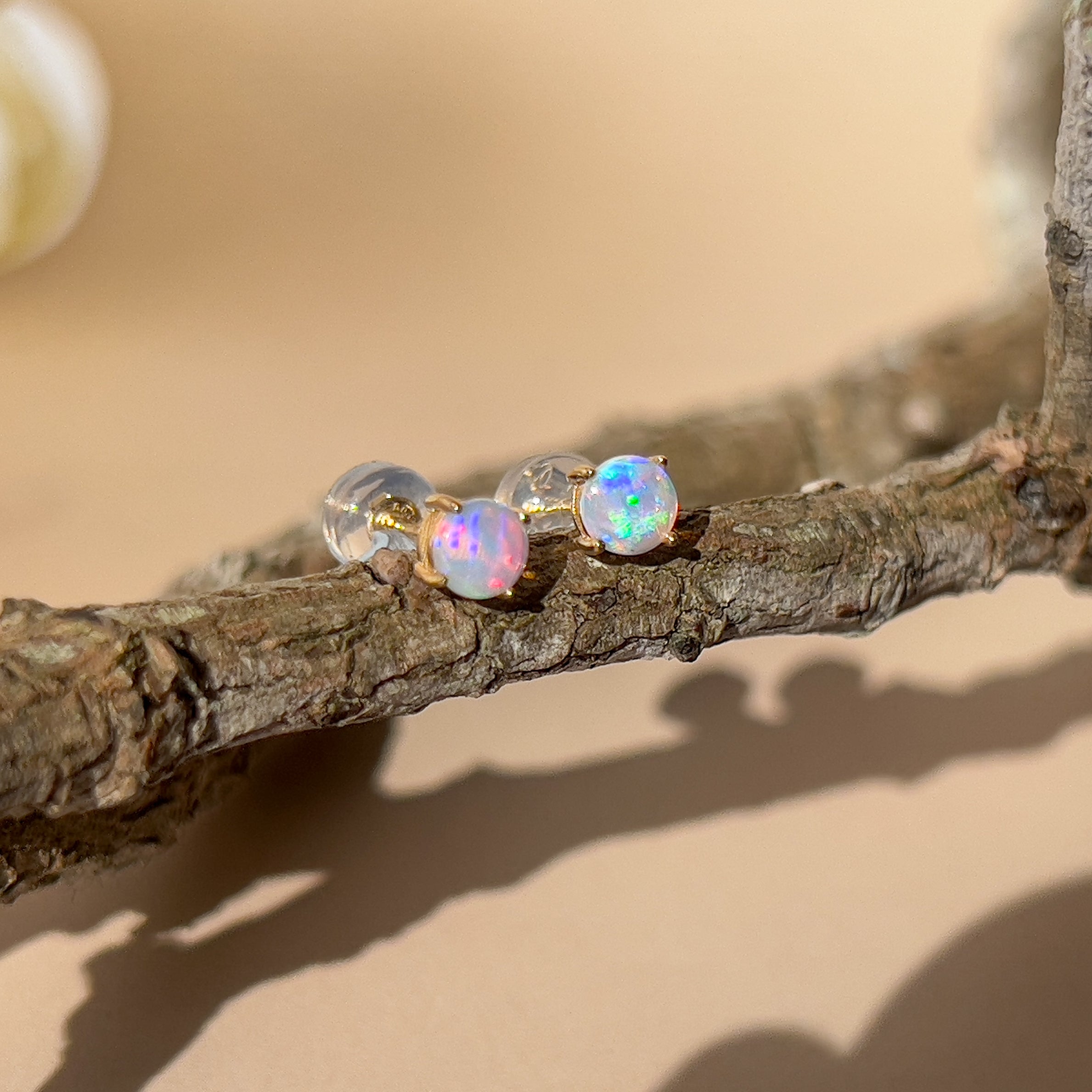 9kt Yellow Gold pair of 4mm Crystal Opal earrings 4 claw set - Masterpiece Jewellery Opal & Gems Sydney Australia | Online Shop