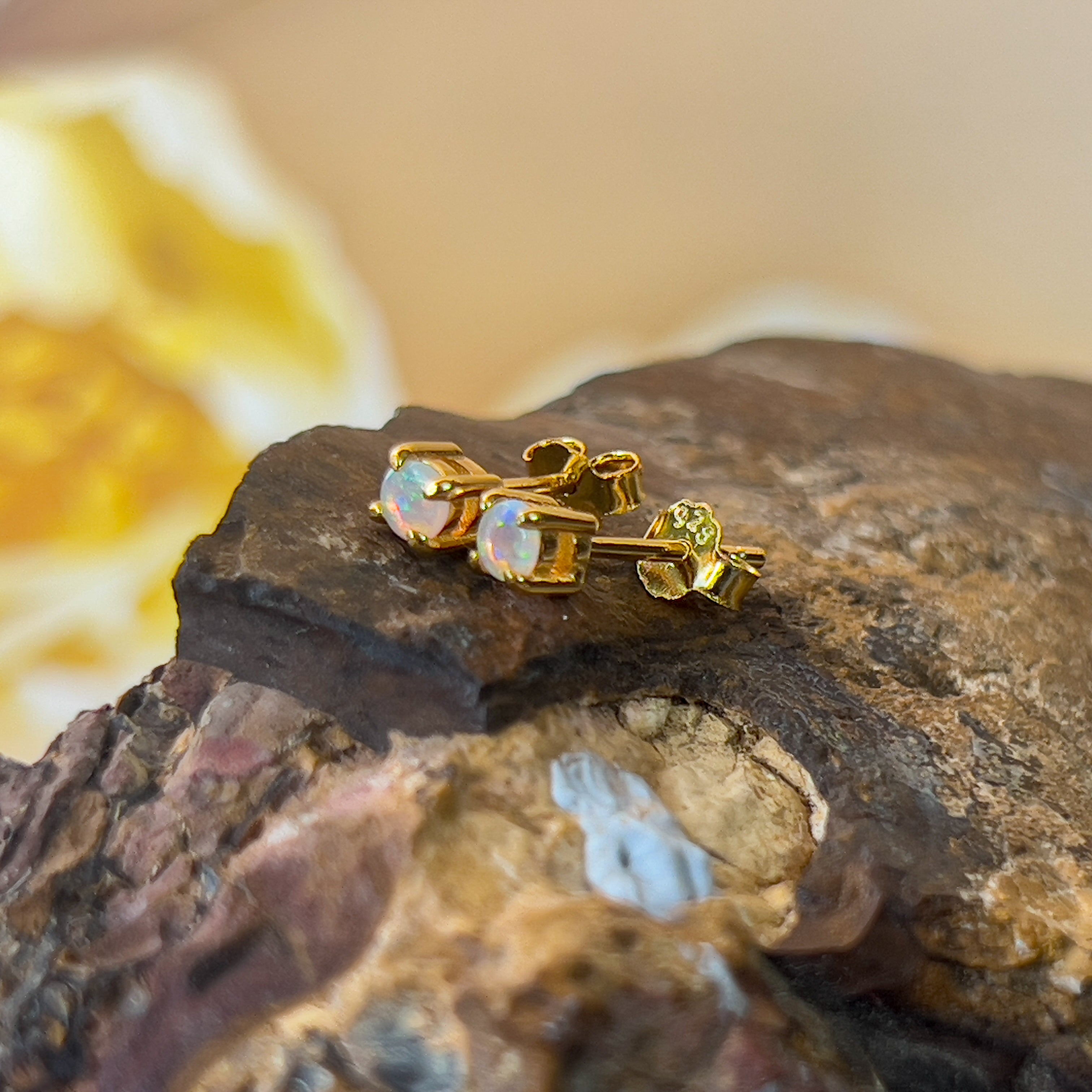 Pair of Gold Plated Sterling Silver 3mm Opal studs - Masterpiece Jewellery Opal & Gems Sydney Australia | Online Shop