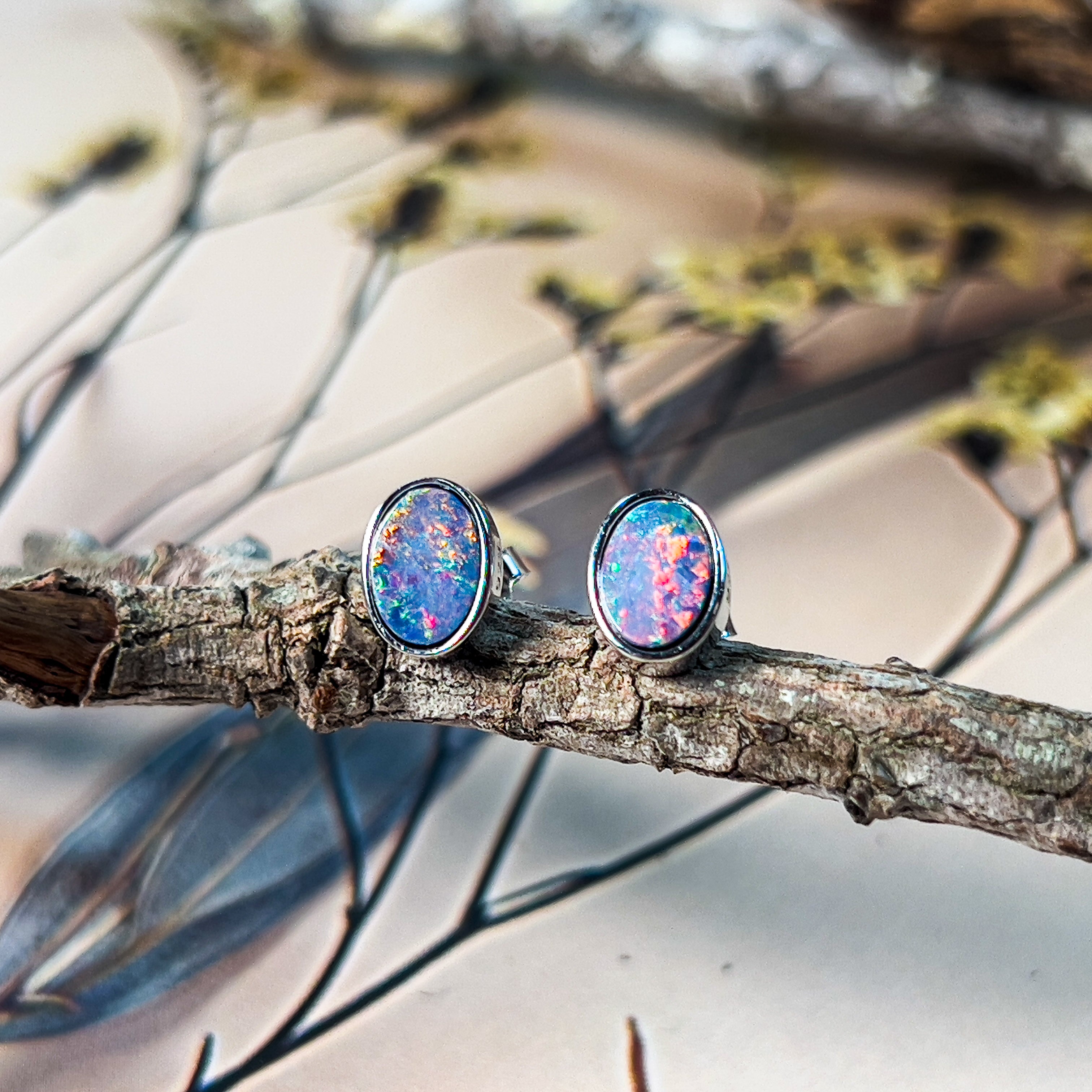 Sterling Silver 7x5mm Opal studs - Masterpiece Jewellery Opal & Gems Sydney Australia | Online Shop