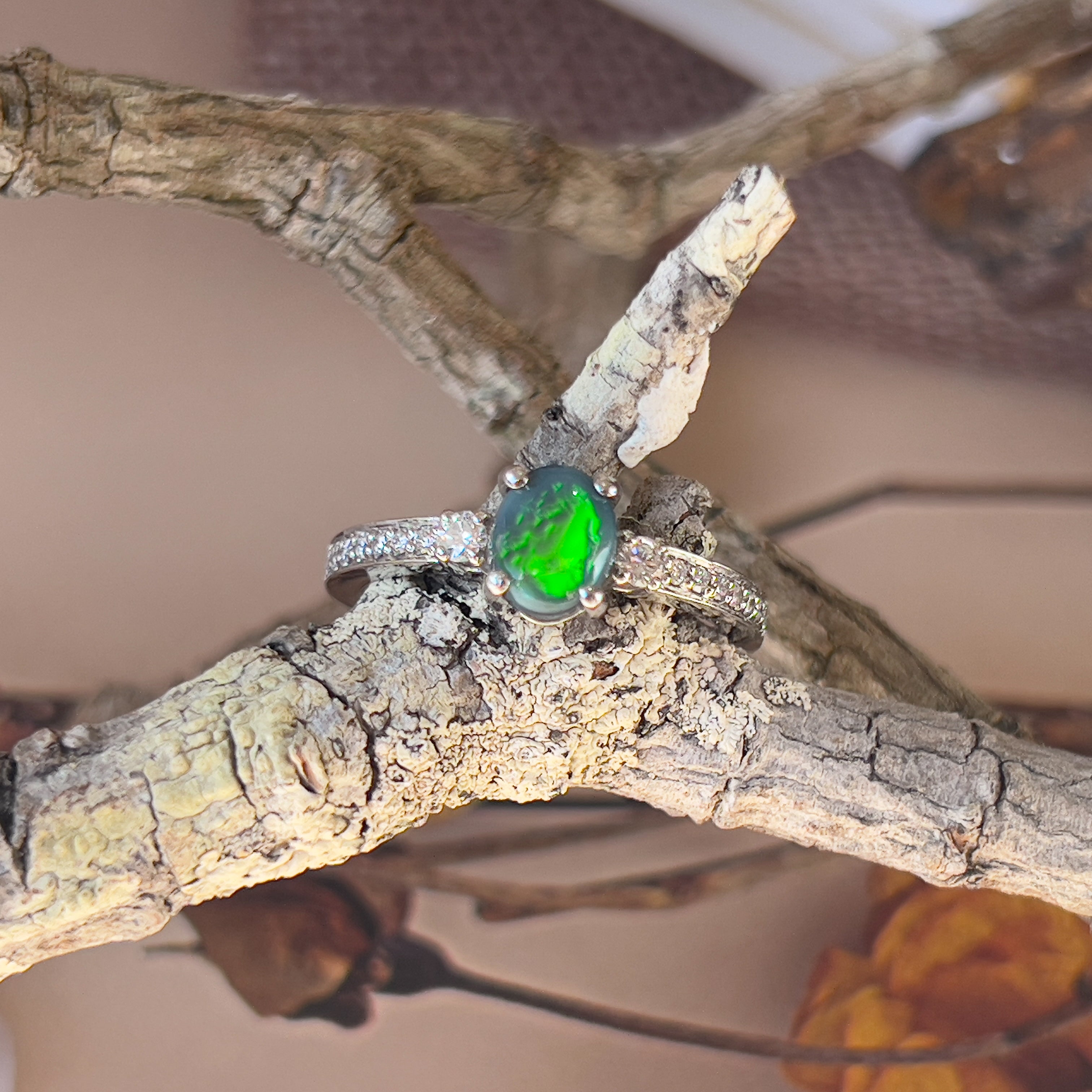 Platinum Black Opal 0.67ct and Diamond ring - Masterpiece Jewellery Opal & Gems Sydney Australia | Online Shop