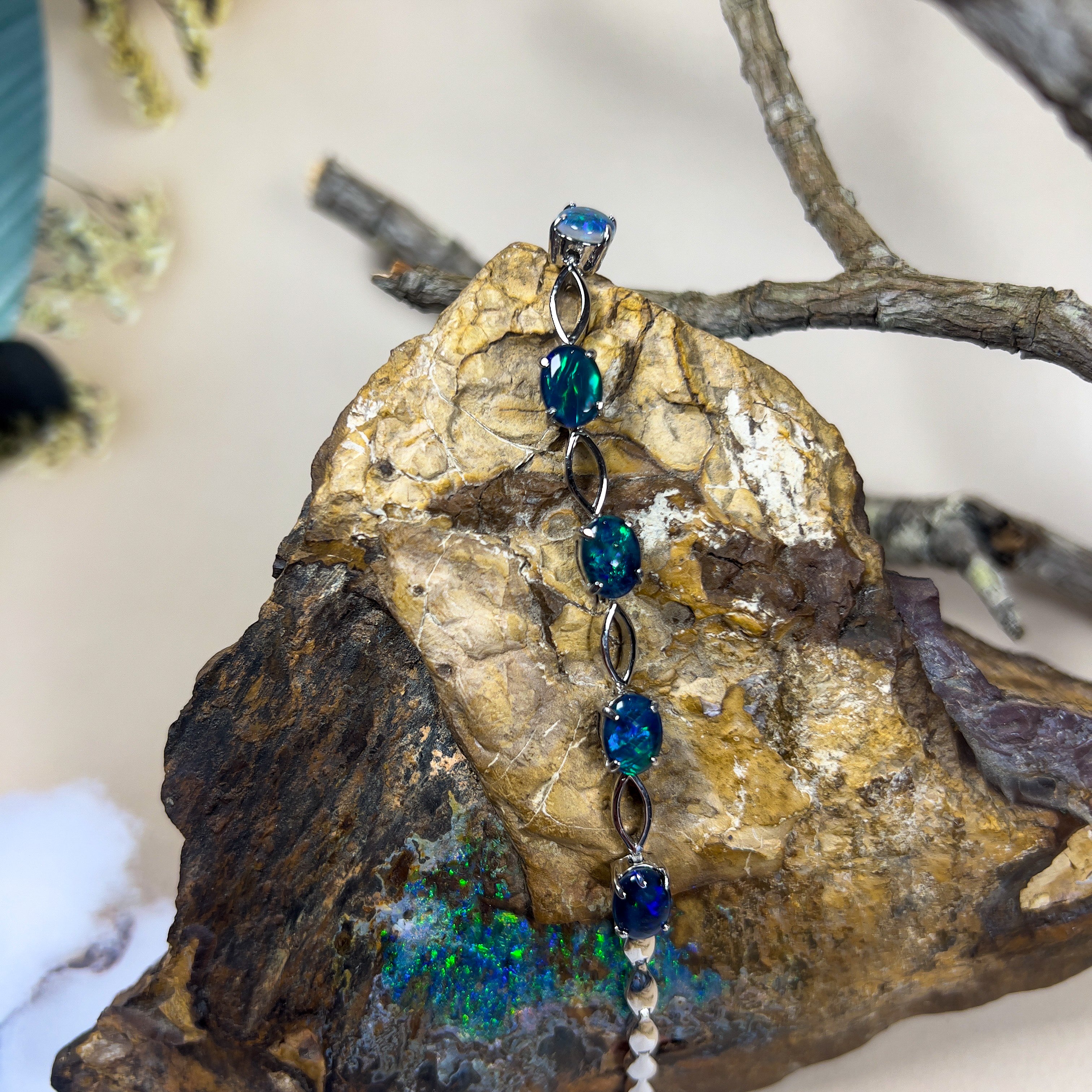 Sterling Silver 8x6mm Opal triplet and open shape marquise design bracelet - Masterpiece Jewellery Opal & Gems Sydney Australia | Online Shop