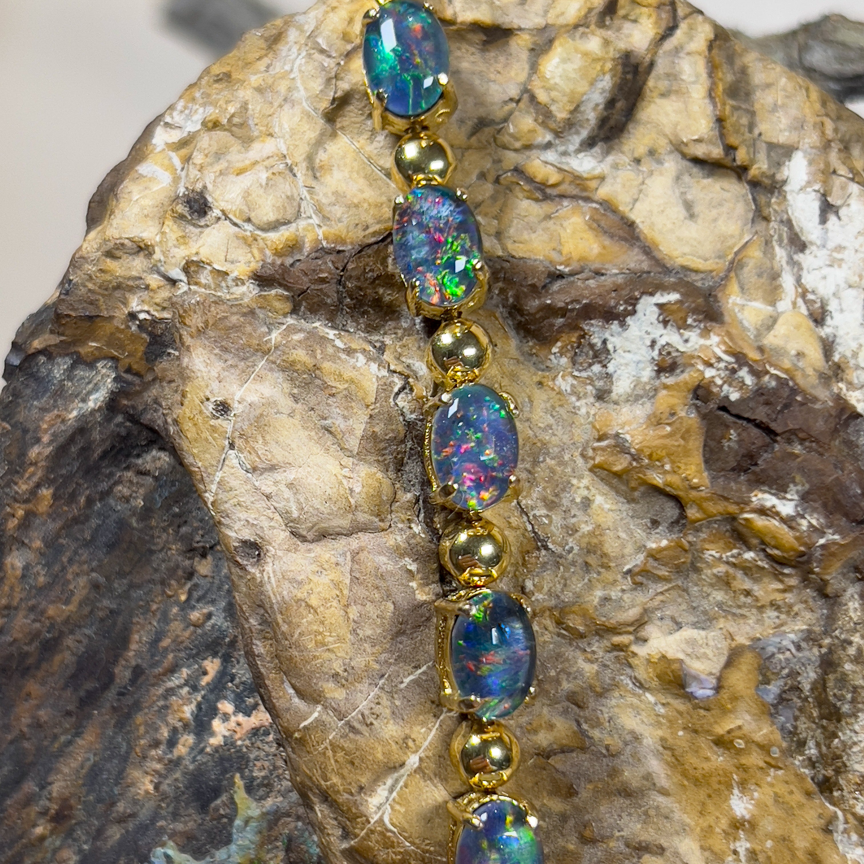 Gold Plated Silver 7x5mm Opal triplet and ball bracelet design - Masterpiece Jewellery Opal & Gems Sydney Australia | Online Shop