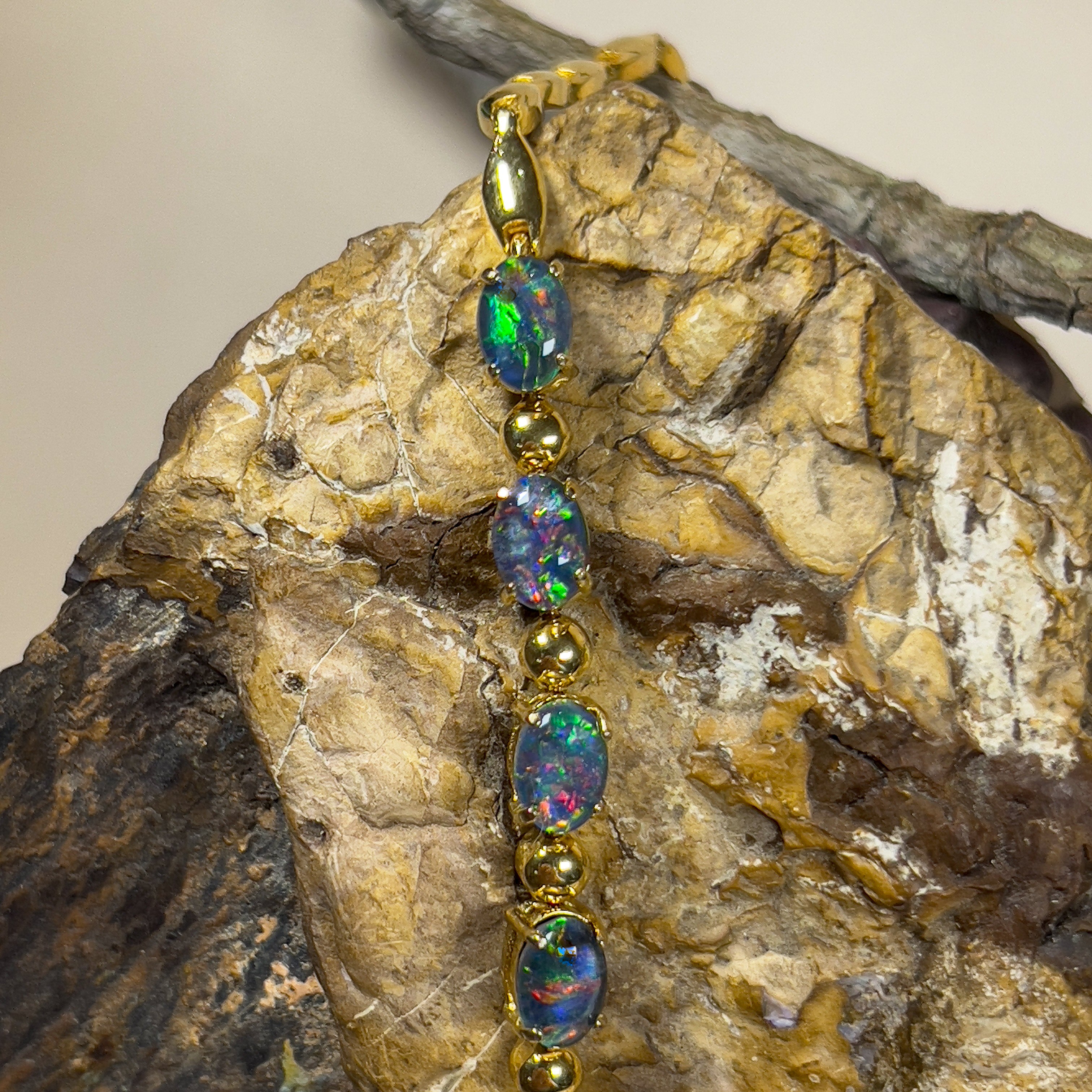 Gold Plated Silver 7x5mm Opal triplet and ball bracelet design - Masterpiece Jewellery Opal & Gems Sydney Australia | Online Shop