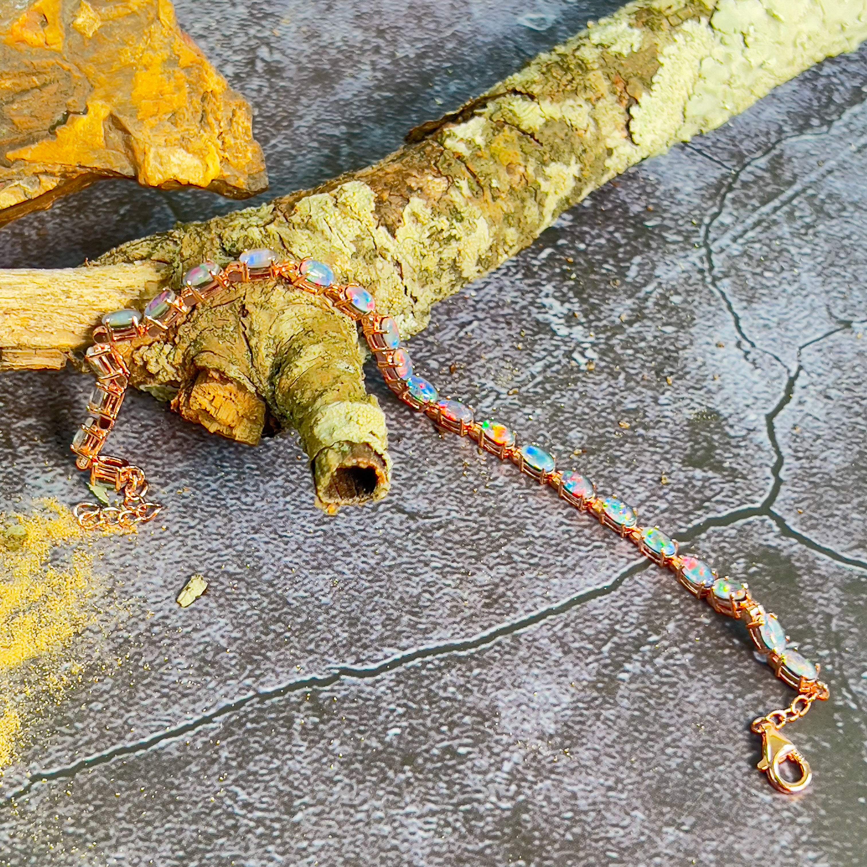 Sterling Silver Rose Gold plated Opal tennis bracelet 5x3mm - Masterpiece Jewellery Opal & Gems Sydney Australia | Online Shop