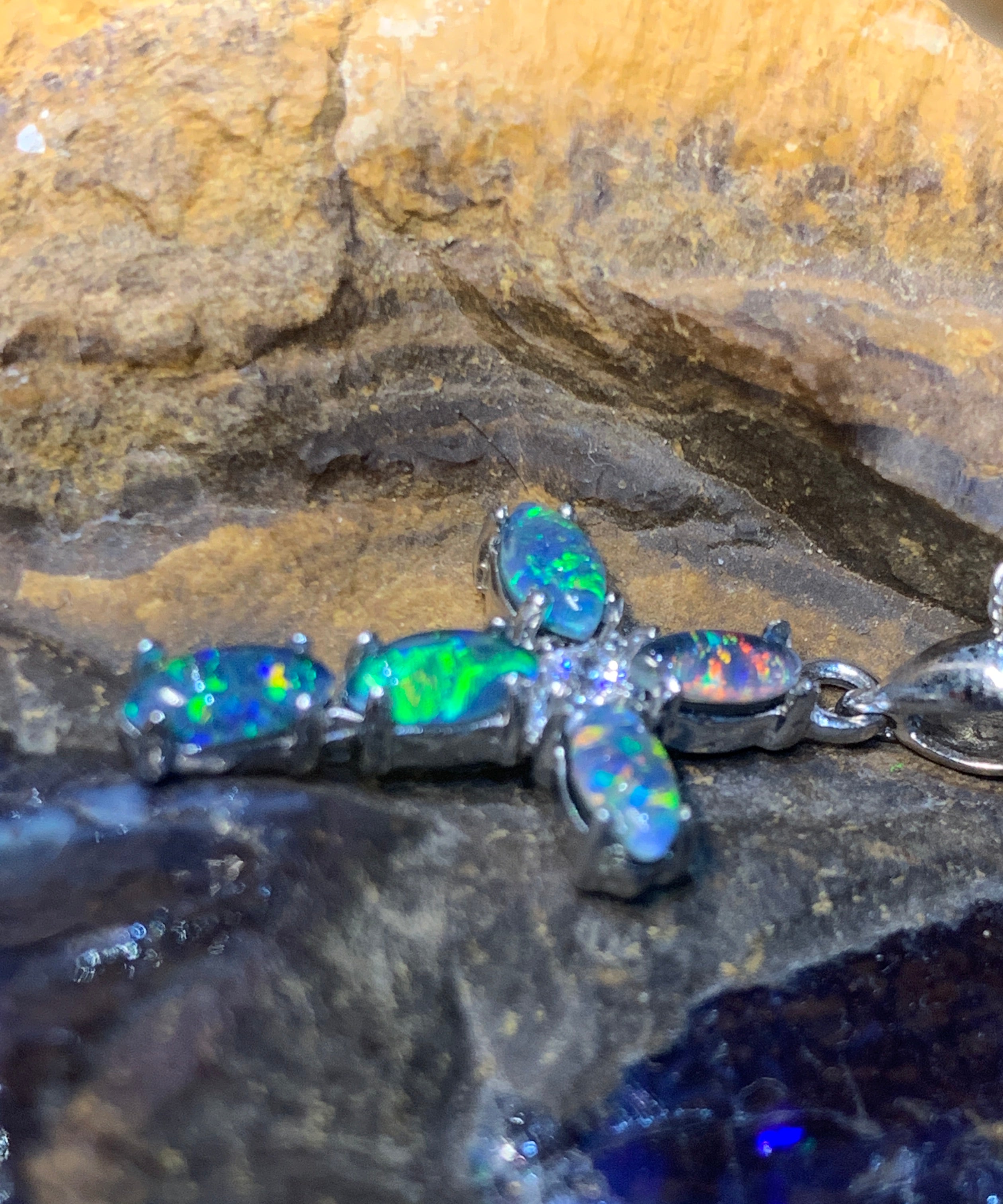 Sterling Silver Cross Opal pendant - Masterpiece Jewellery Opal & Gems Sydney Australia | Online Shop