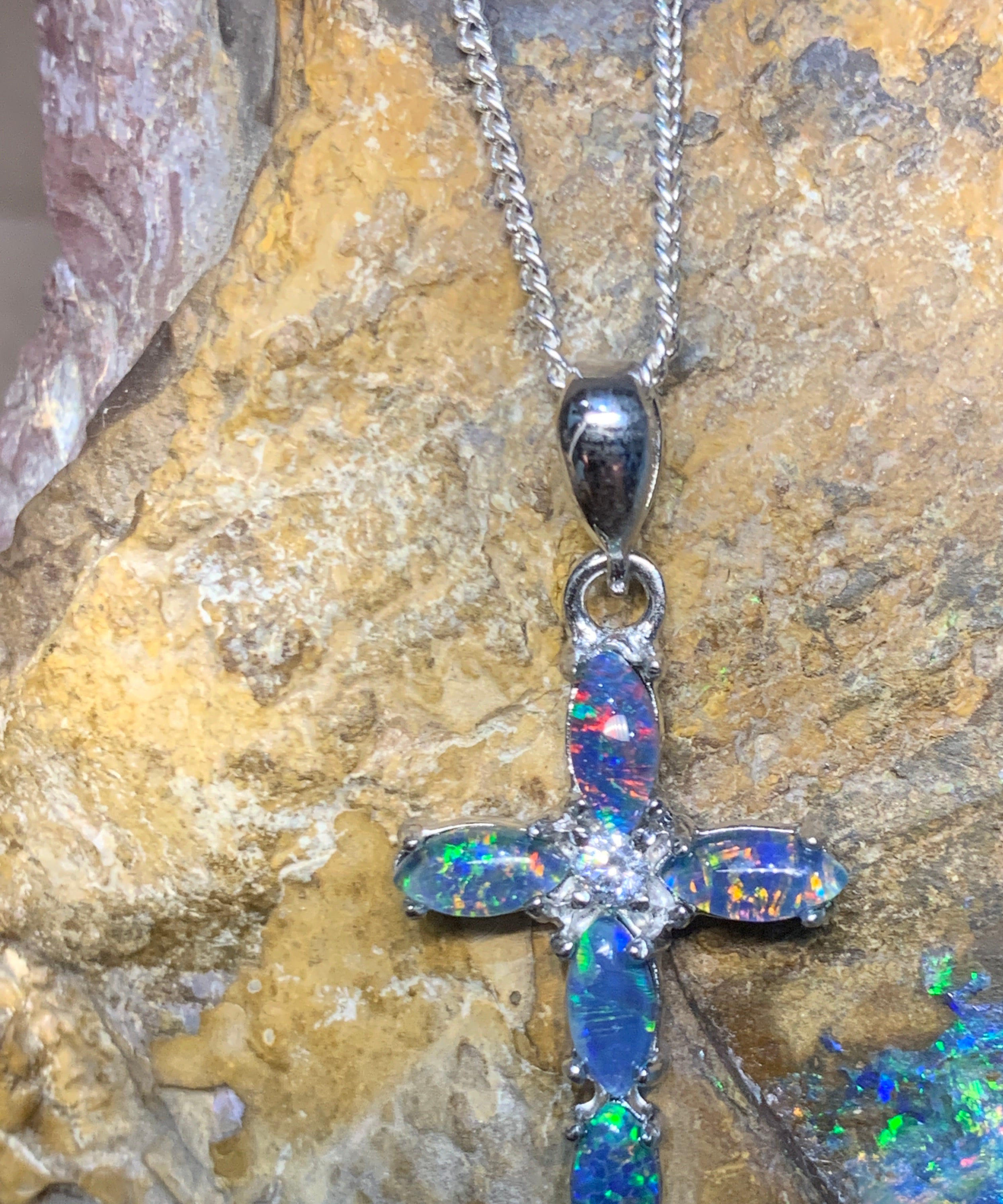 Sterling Silver Cross Opal pendant - Masterpiece Jewellery Opal & Gems Sydney Australia | Online Shop