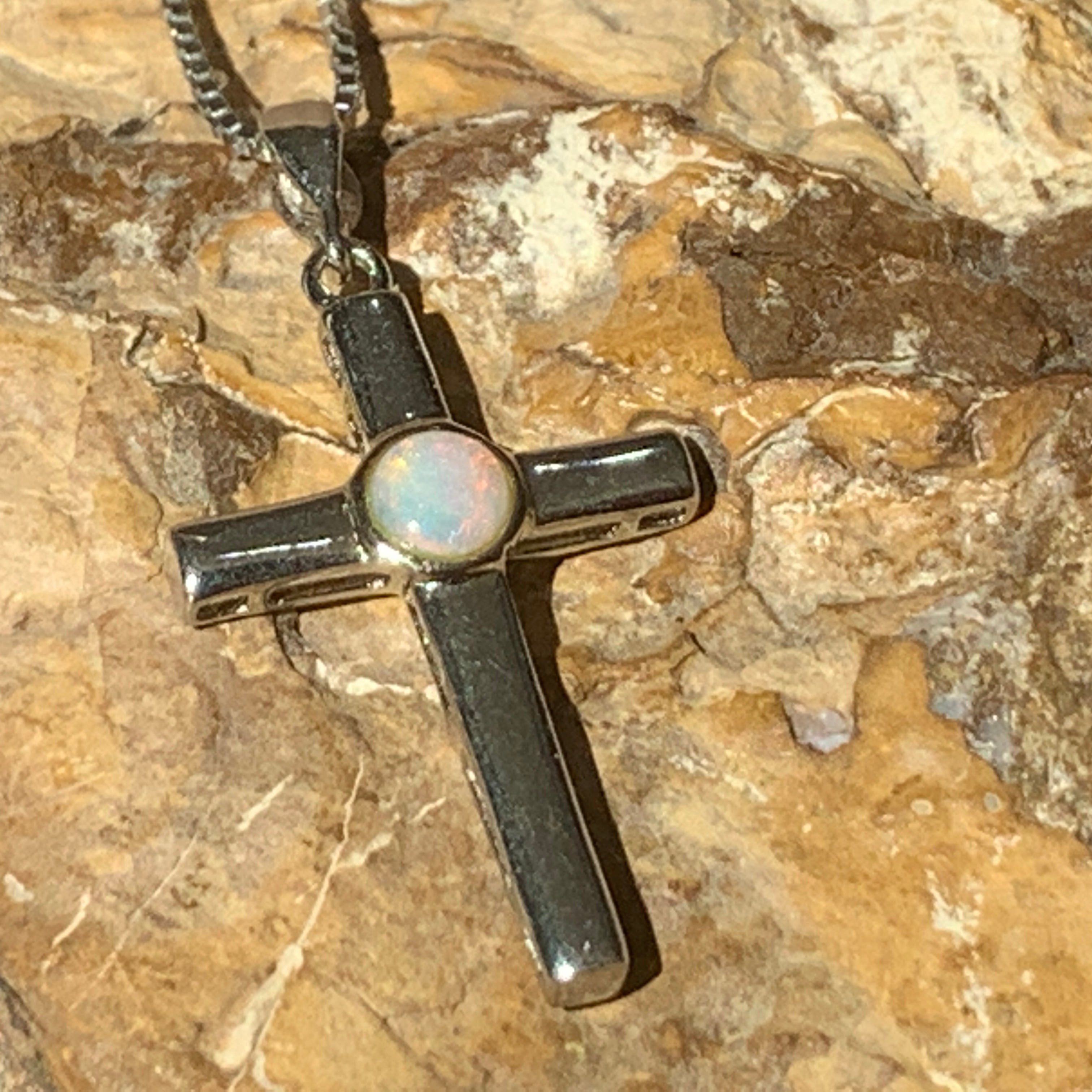 Sterling Silver Opal cross pendant - Masterpiece Jewellery Opal & Gems Sydney Australia | Online Shop