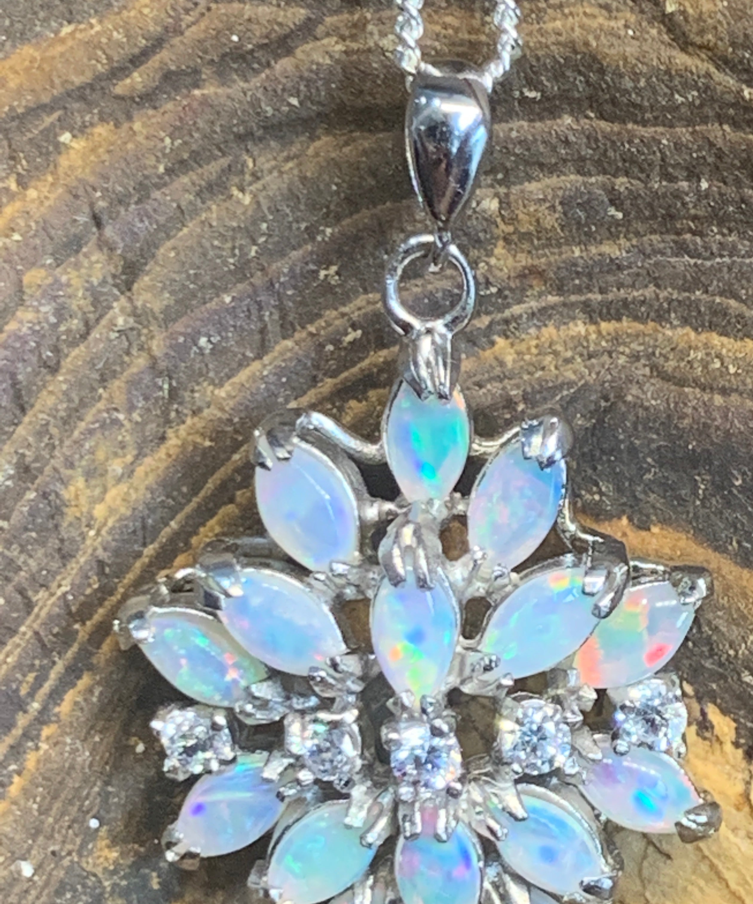 Sterling Silver cluster white opal lotus pendant - Masterpiece Jewellery Opal & Gems Sydney Australia | Online Shop
