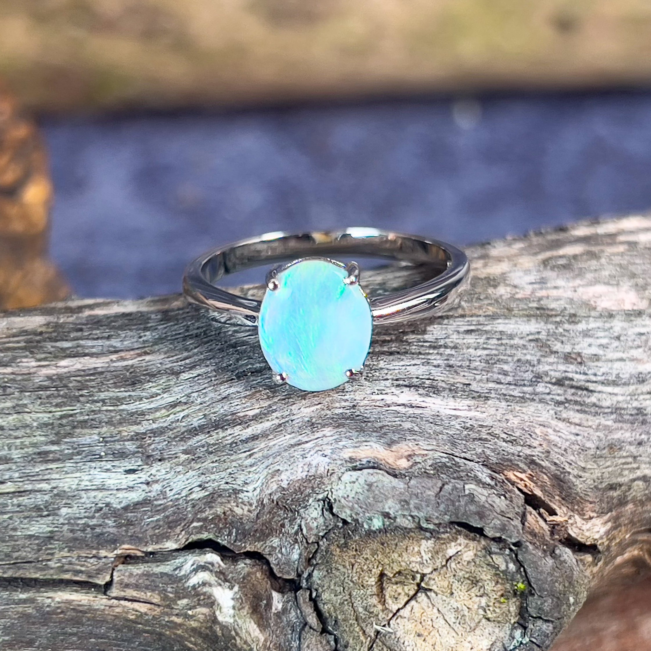 Sterling Silver 9x7.5mm Black Opal solitaire ring - Masterpiece Jewellery Opal & Gems Sydney Australia | Online Shop