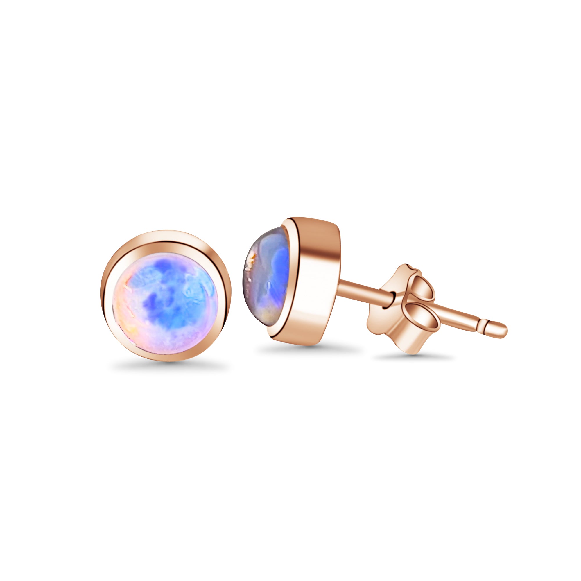 Silver Rose Gold plated 5mm Round Light Opal studs bezel set - Masterpiece Jewellery Opal & Gems Sydney Australia | Online Shop