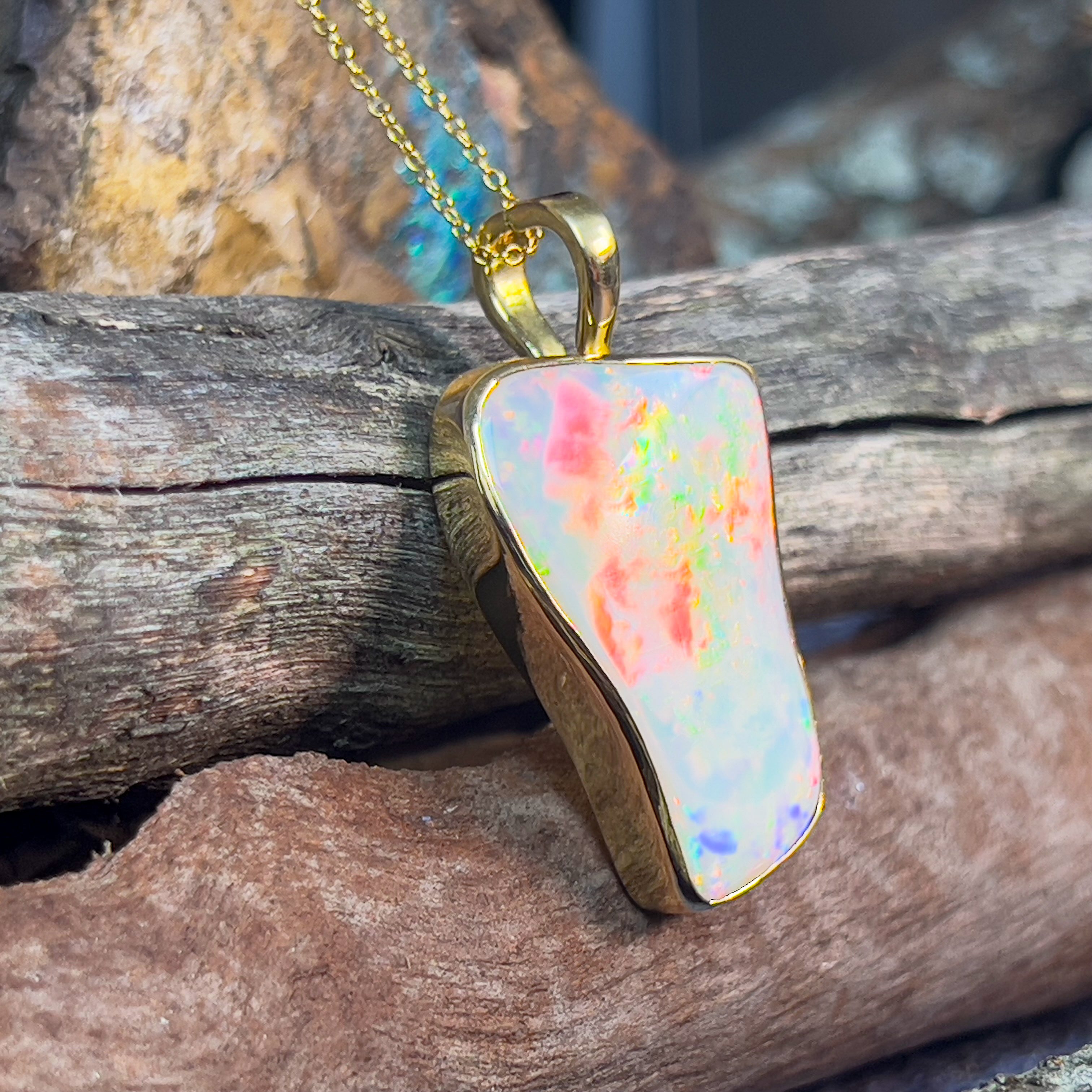 18kt Yellow Gold White Opal freeform 20.5ct pendant enhancer - Masterpiece Jewellery Opal & Gems Sydney Australia | Online Shop