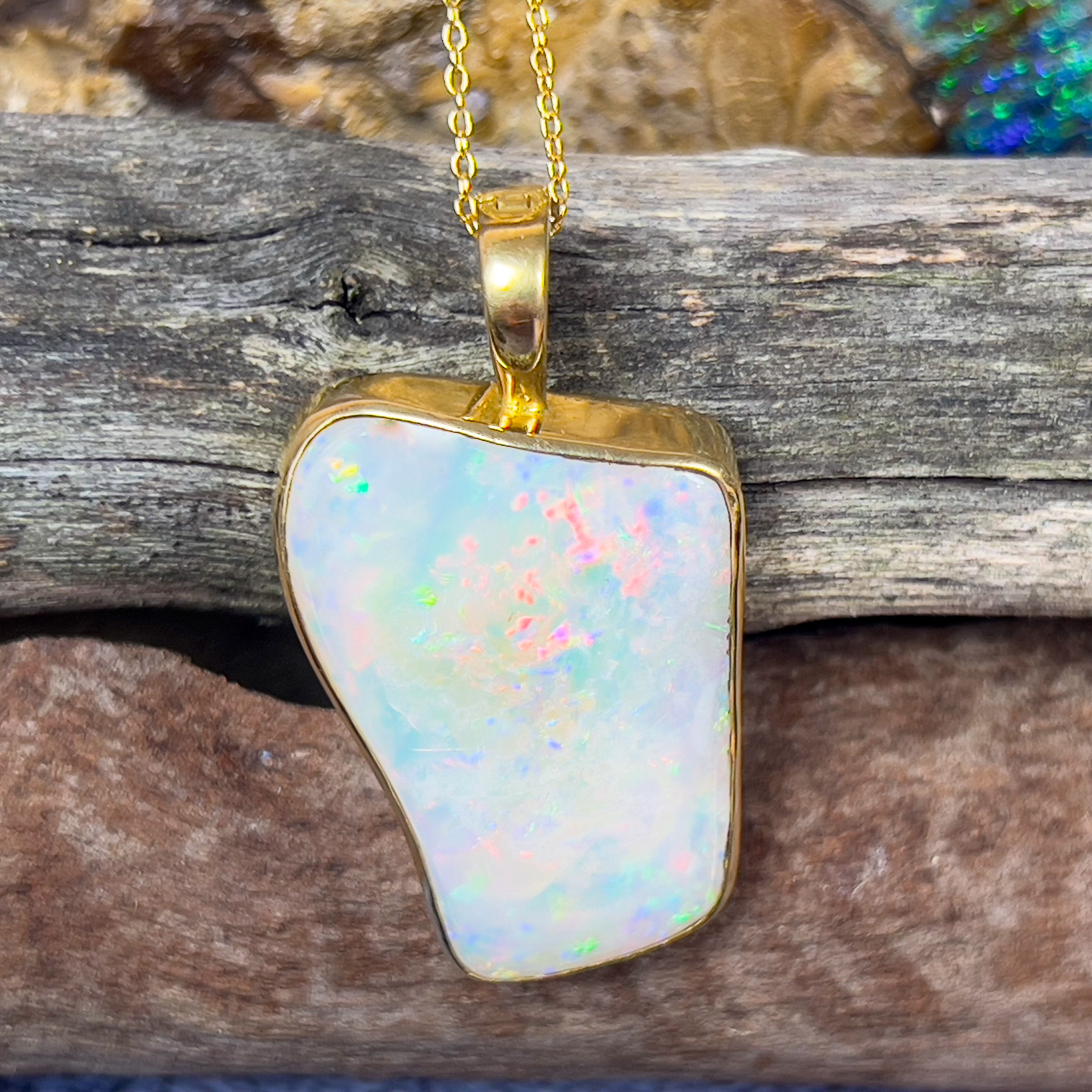 18kt Yellow Gold White Opal freeform 20.5ct pendant enhancer - Masterpiece Jewellery Opal & Gems Sydney Australia | Online Shop