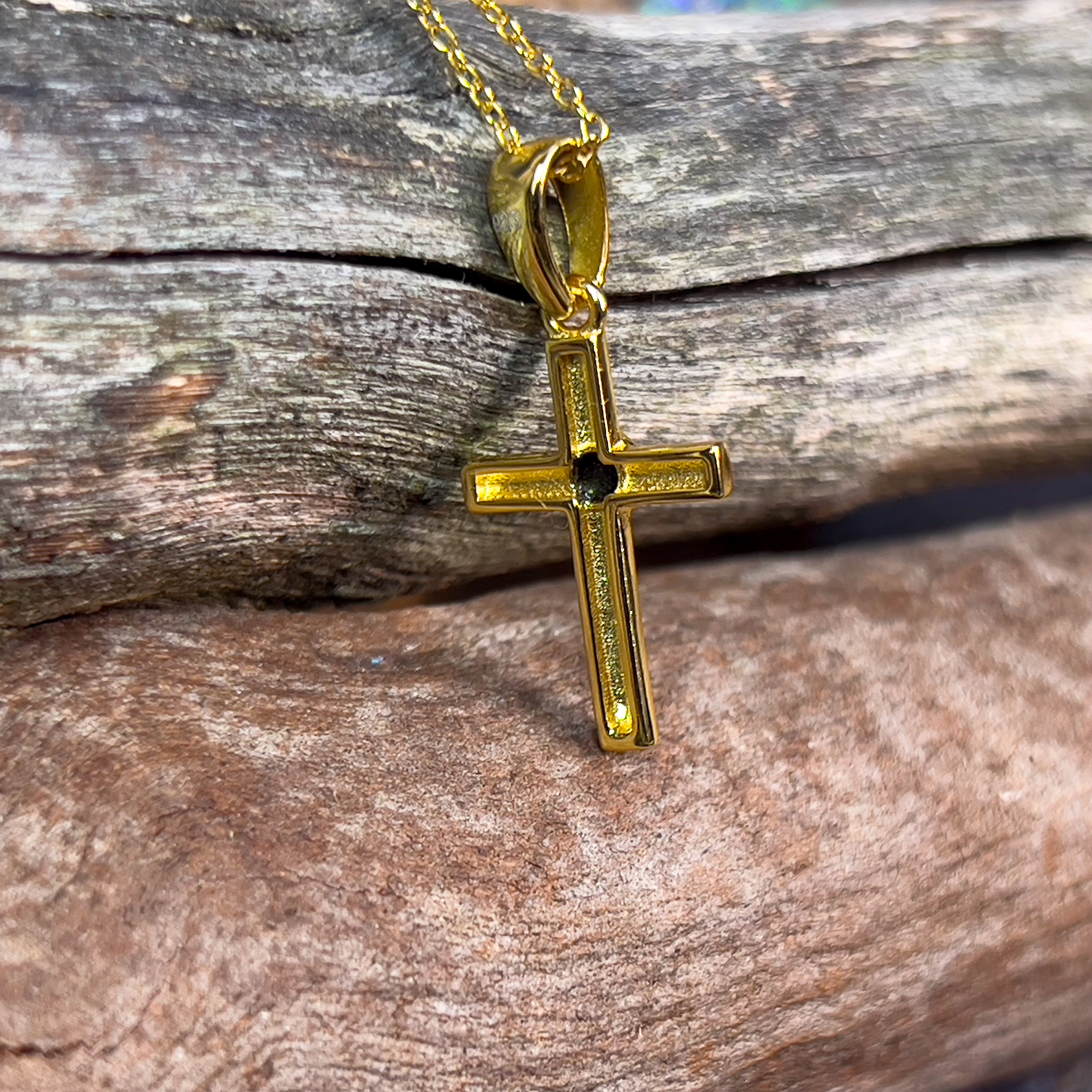Small Silver Gold plated cross pendant with round 3mm Opal - Masterpiece Jewellery Opal & Gems Sydney Australia | Online Shop