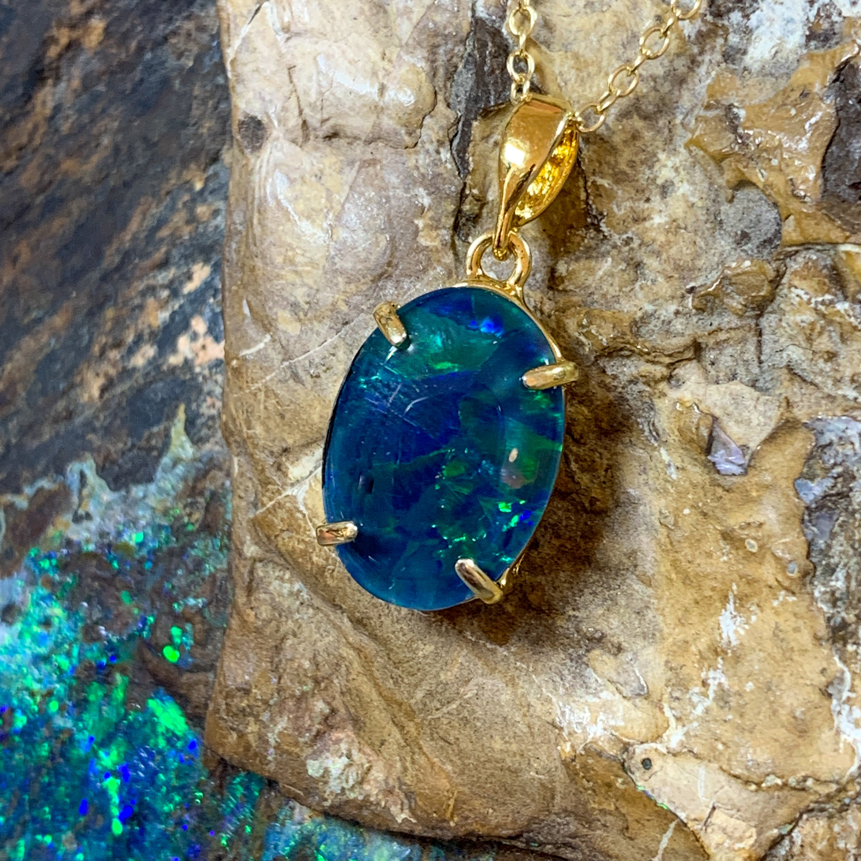 Gold plated Sterling Silver 14x10mm Opal triplet 4 claw set - Masterpiece Jewellery Opal & Gems Sydney Australia | Online Shop