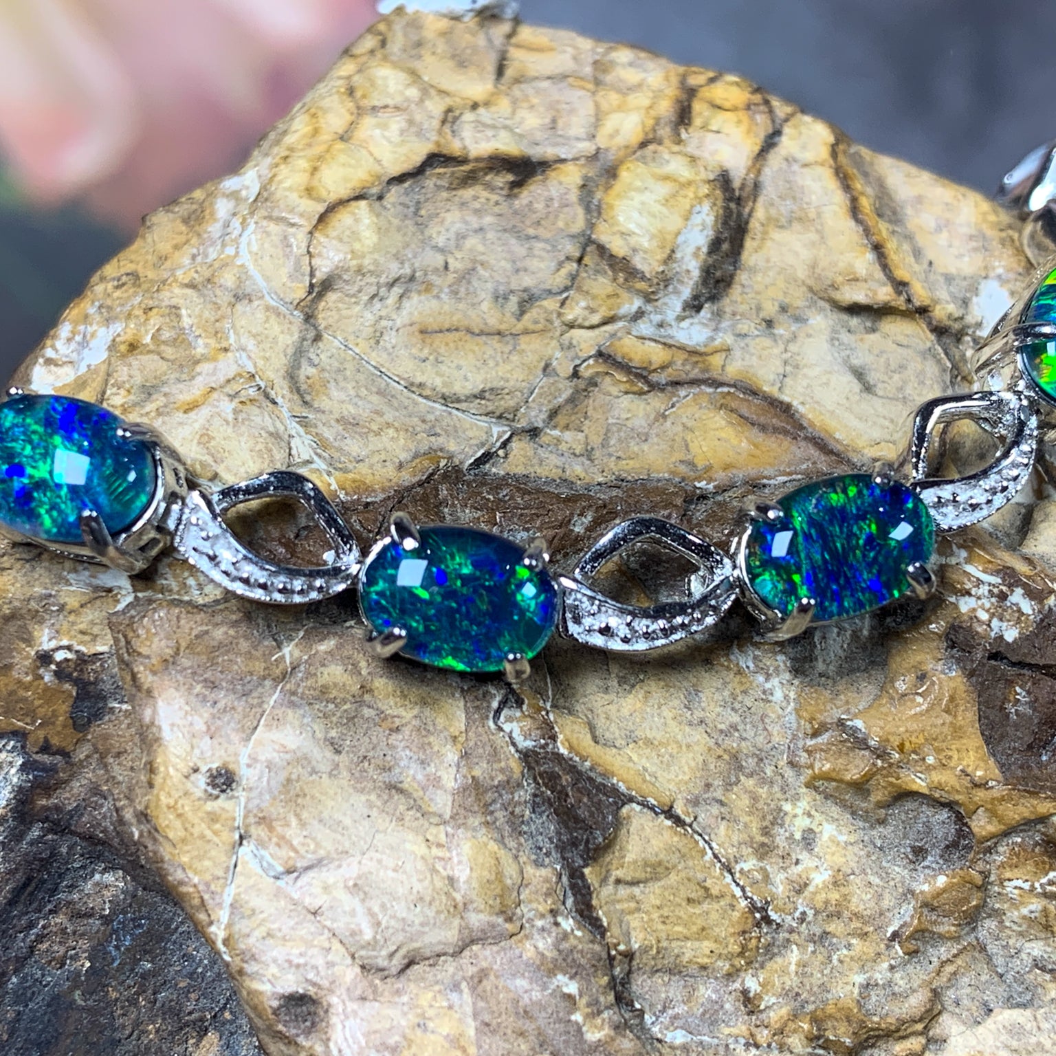 Opal Bracelet - Sterling Silver Bracelet for Women. Ladies Bracelets with 7x5mm Blue or Black Opal Triplets, Perfect Womens Bracelet and Silver Jewellery for Women. - Masterpiece Jewellery Opal & Gems Sydney Australia | Online Shop