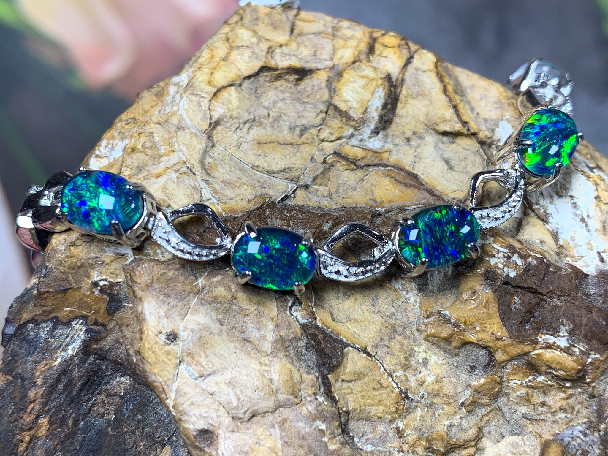Opal Bracelet - Sterling Silver Bracelet for Women. Ladies Bracelets with 7x5mm Blue or Black Opal Triplets, Perfect Womens Bracelet and Silver Jewellery for Women. - Masterpiece Jewellery Opal & Gems Sydney Australia | Online Shop