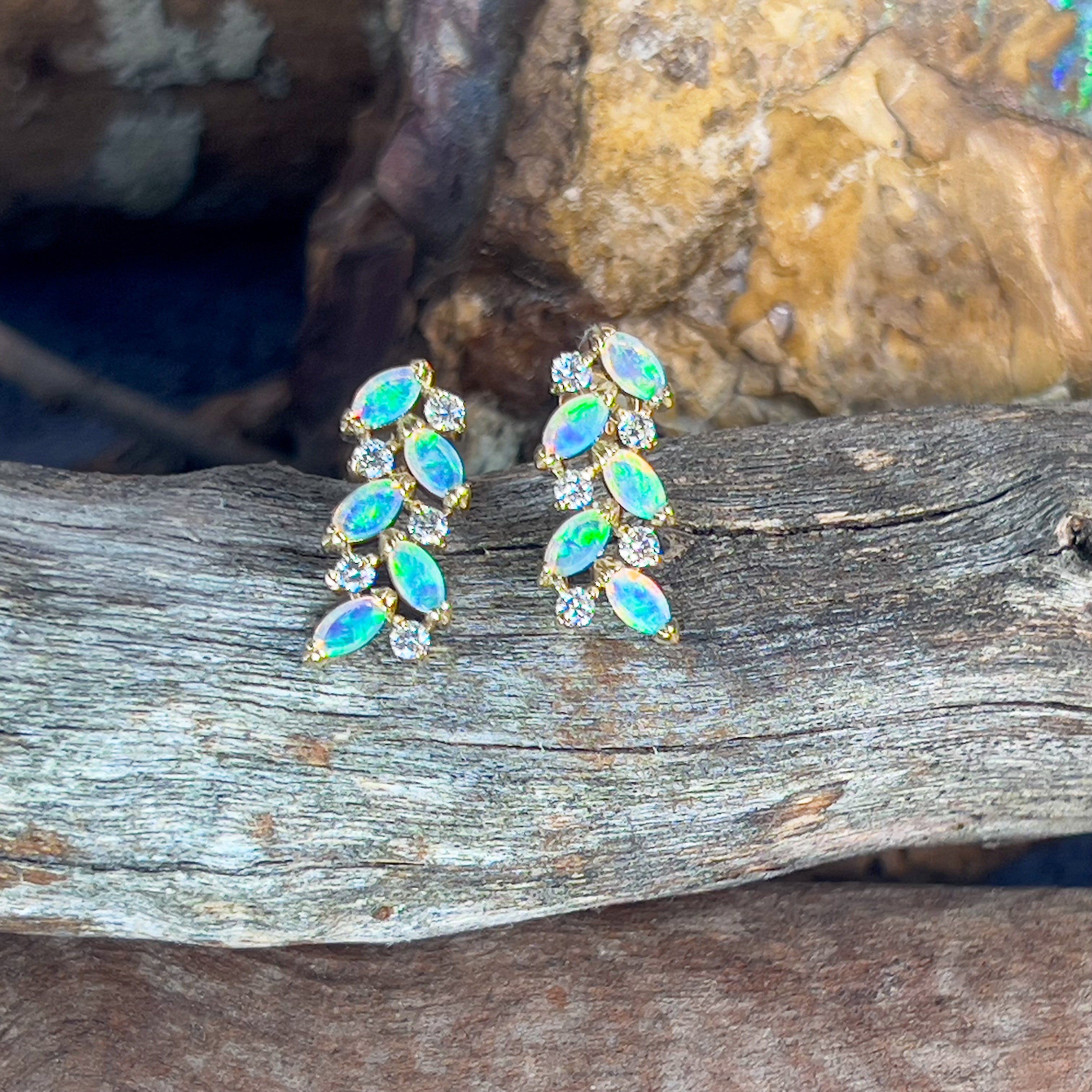 18kt Yellow gold Marquise 6x3mm and diamond earrings - Masterpiece Jewellery Opal & Gems Sydney Australia | Online Shop