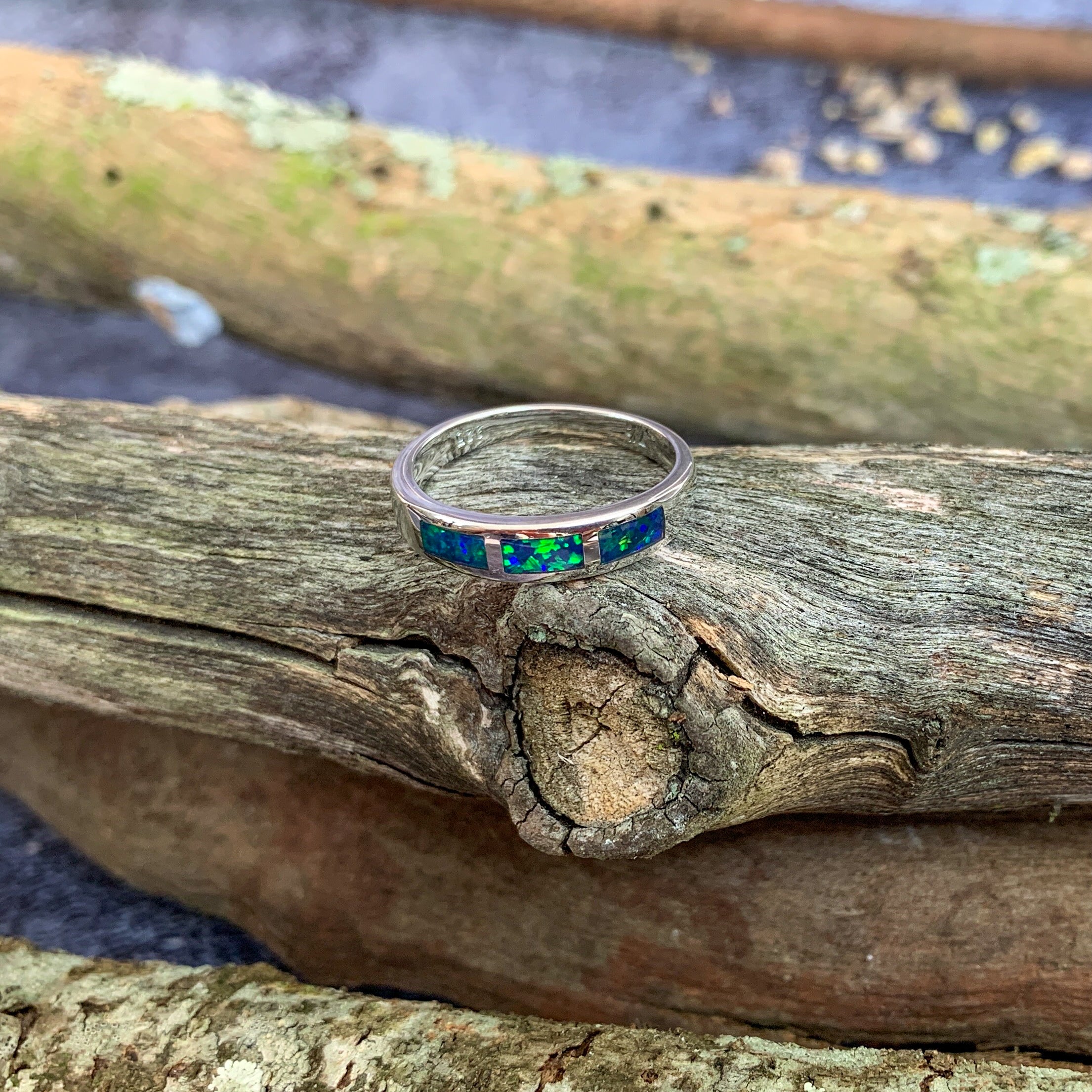 Silver Opal inlay straight band ring - Masterpiece Jewellery Opal & Gems Sydney Australia | Online Shop