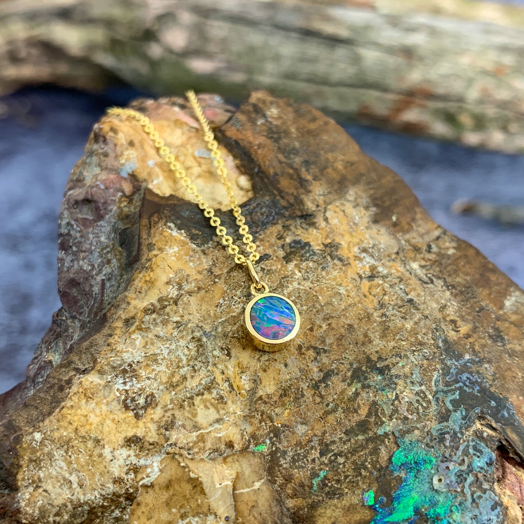 14kt Yellow Gold 5.7mm Round Opal doublet pendant - Masterpiece Jewellery Opal & Gems Sydney Australia | Online Shop