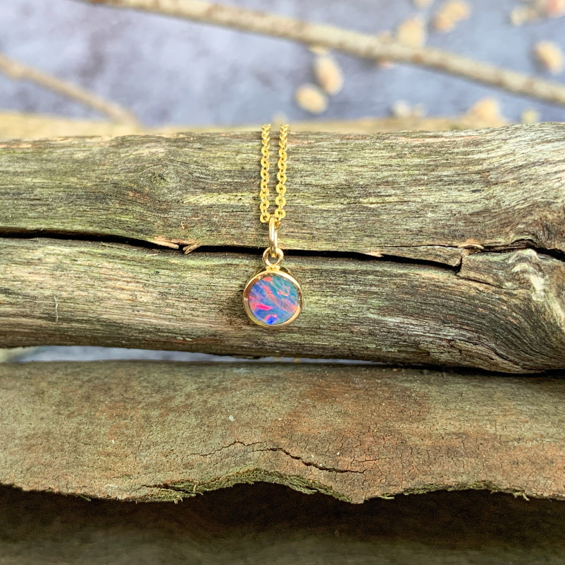 14kt Yellow Gold 5.7mm Round Opal doublet pendant - Masterpiece Jewellery Opal & Gems Sydney Australia | Online Shop