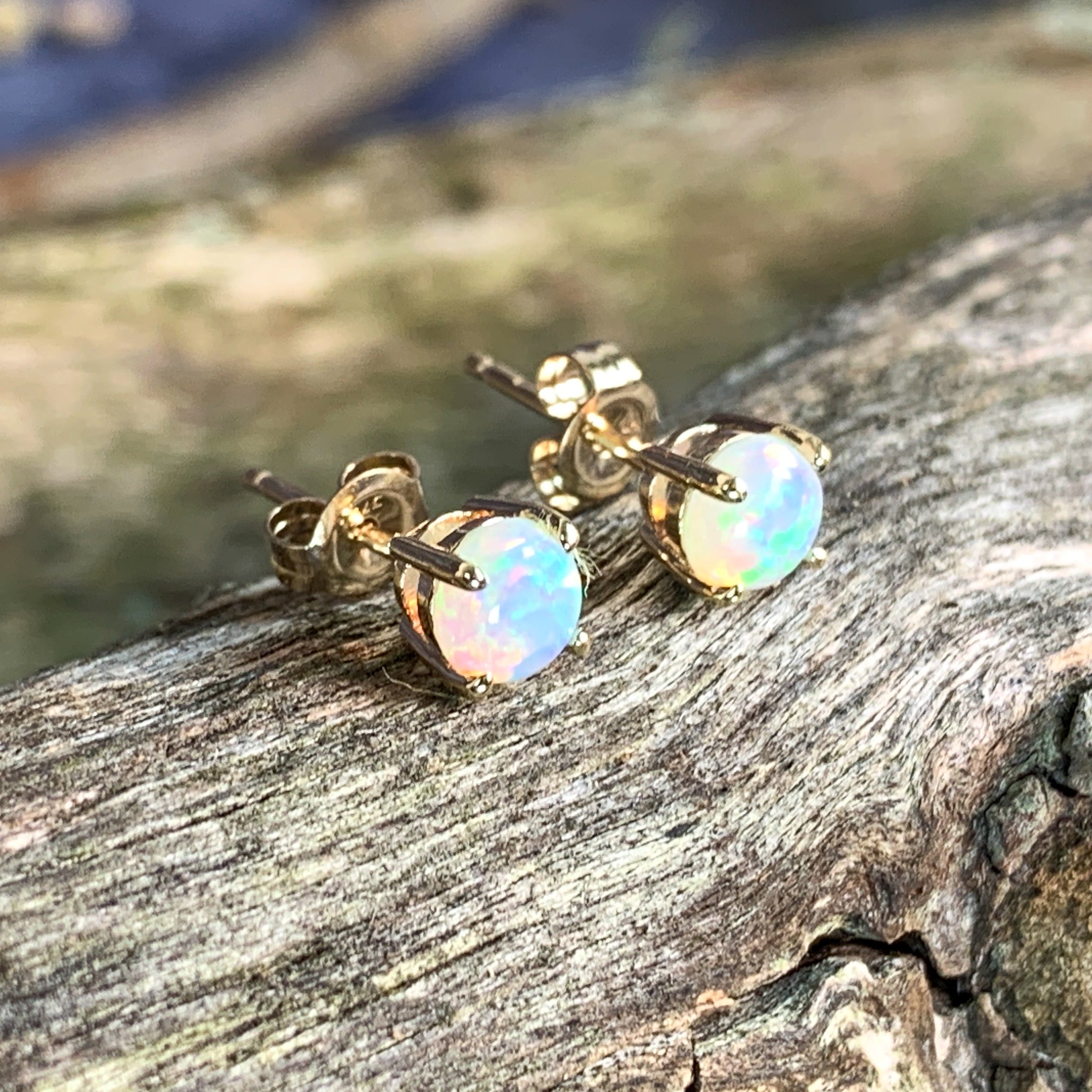 One pair of 9kt Yellow Gold 5mm Round Crystal Opal studs - Masterpiece Jewellery Opal & Gems Sydney Australia | Online Shop
